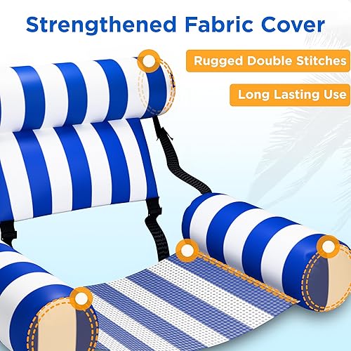 Miniatura 5 de Flotadores de piscina para adultos, 2 paquetes de sillas inflables de alta resistencia, hamaca flotante de tela, fideos de piscina inflables para