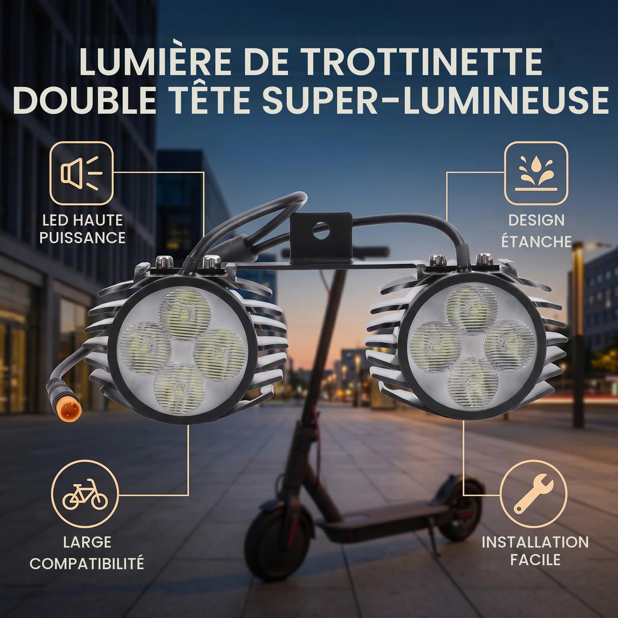 POENVFPO Feu Avant à Double Tête pour Scooter électrique, Lampe de Guidon LED Haute luminosité pour Batterie 48 V, Alliage D'aluminium, Durable, Installation Facile, visibilité Super