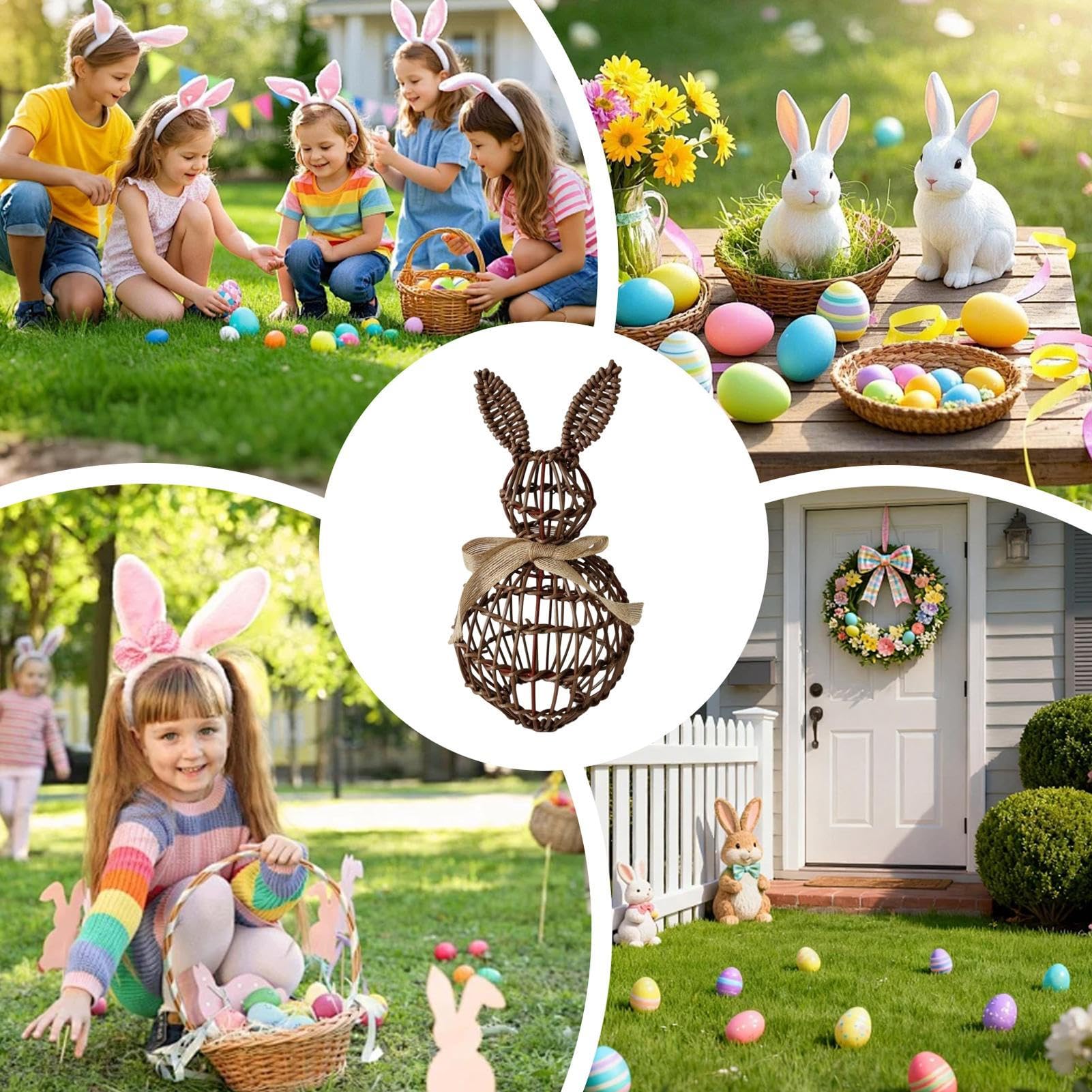 Einrichtung und Dekoration Osterhase Statue Kaninchen aus Rattan