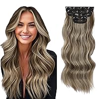 Vista 20 de Extensiones de cabello con clip de Vigorous, extensiones de cabello ondulado de color rubio ceniza mezclado con rubio decolorado, extensiones