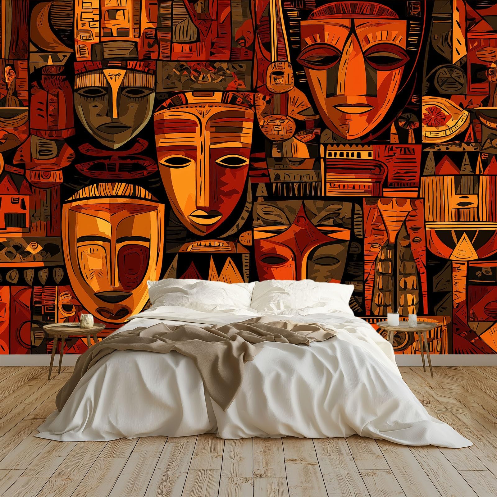 Poster géant mural imprimés ethniques décoration murale grand format orange salon et chambre enfant