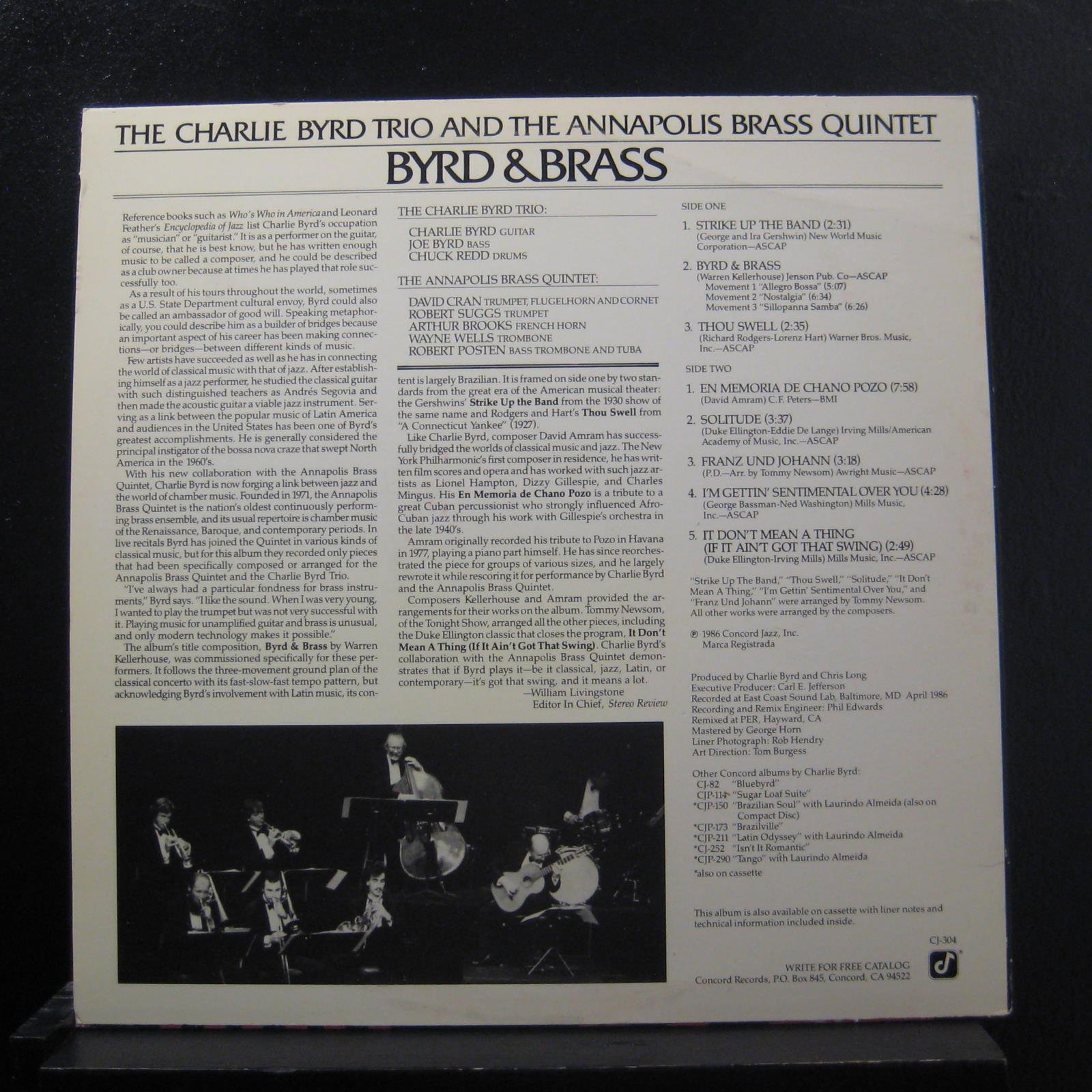 BYRD & BRASS - Charlie Byrd Trio, Annapolis Brass Quintet - Concord Jazz Inc