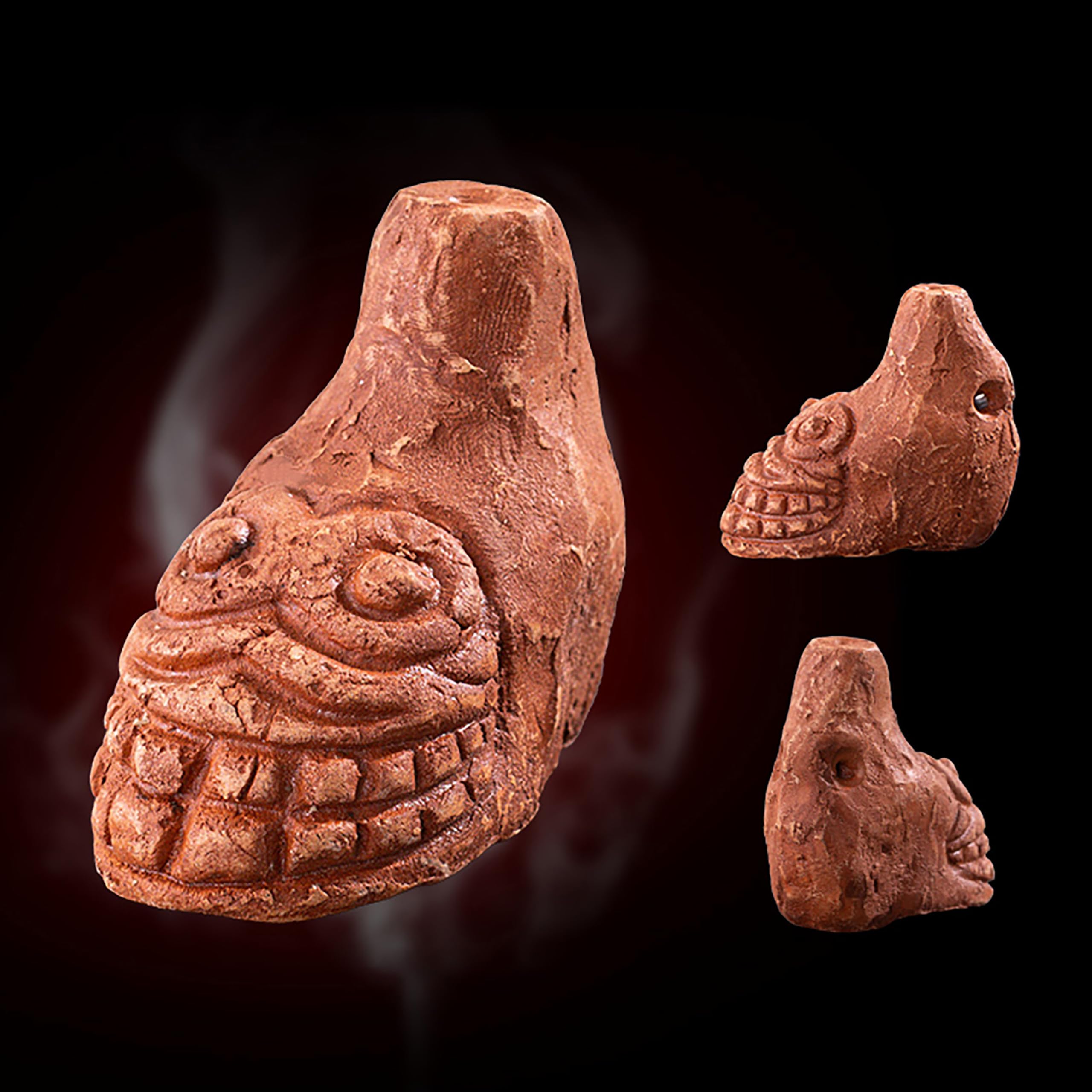 Sifflet de la mort aztèque – Plus de 125 décibels – Son humain authentique – Sifflet de guerre aztèque antique pour Halloween et cadeaux (rouge)
