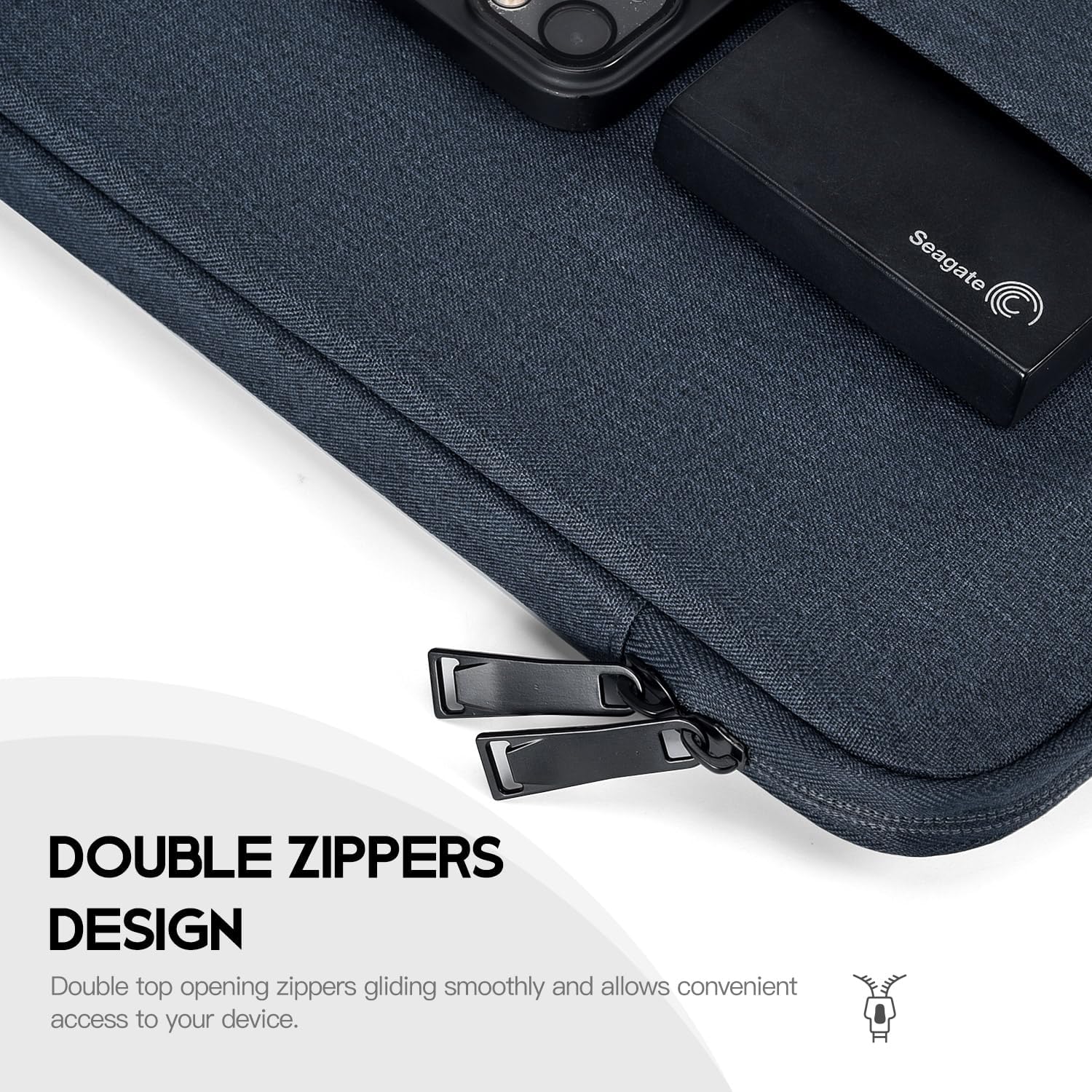 Portable Monitor Sleeve 15.6 16.1 inch, Padded Shockproof Carrying Case Bag for 15.6-16.1 inch Portable Display Monitors, Water-Resistant Laptop Bag Cover with Accessory Pocket -Navy Blue - Image 5