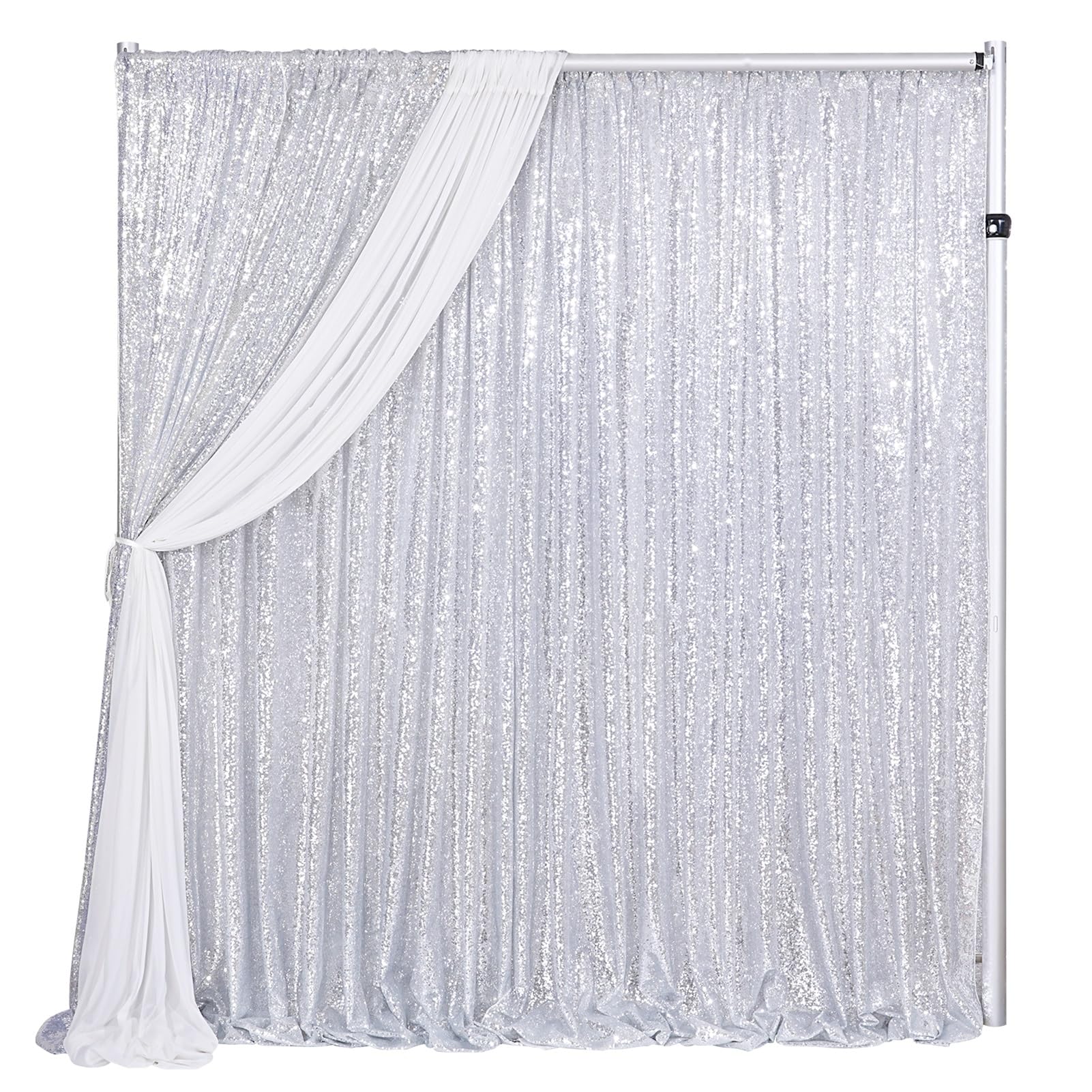 B-COOL Silver Sequin Backdrop Curtains: 6 Panels 2ftx8ft Silver Curtain Background for Disco Party Wedding Photography Party Background Decorations