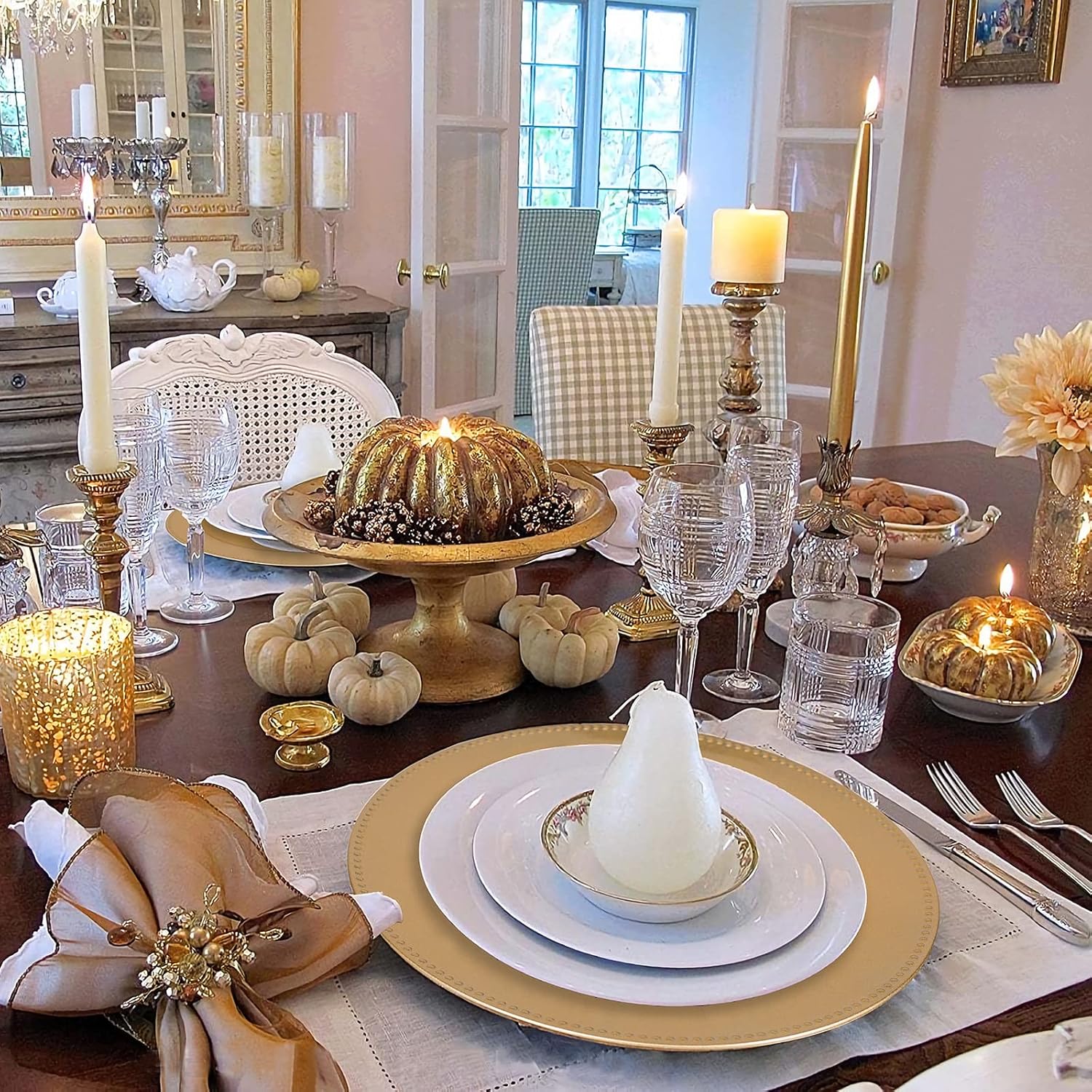  | MAONAME 13" Gold Charger Plates, Round Chargers for Dinner Plates, Plastic Beaded Plate Chargers for Dinner Plate, Table Setting, Wedding, Set of 6: Charger Plates