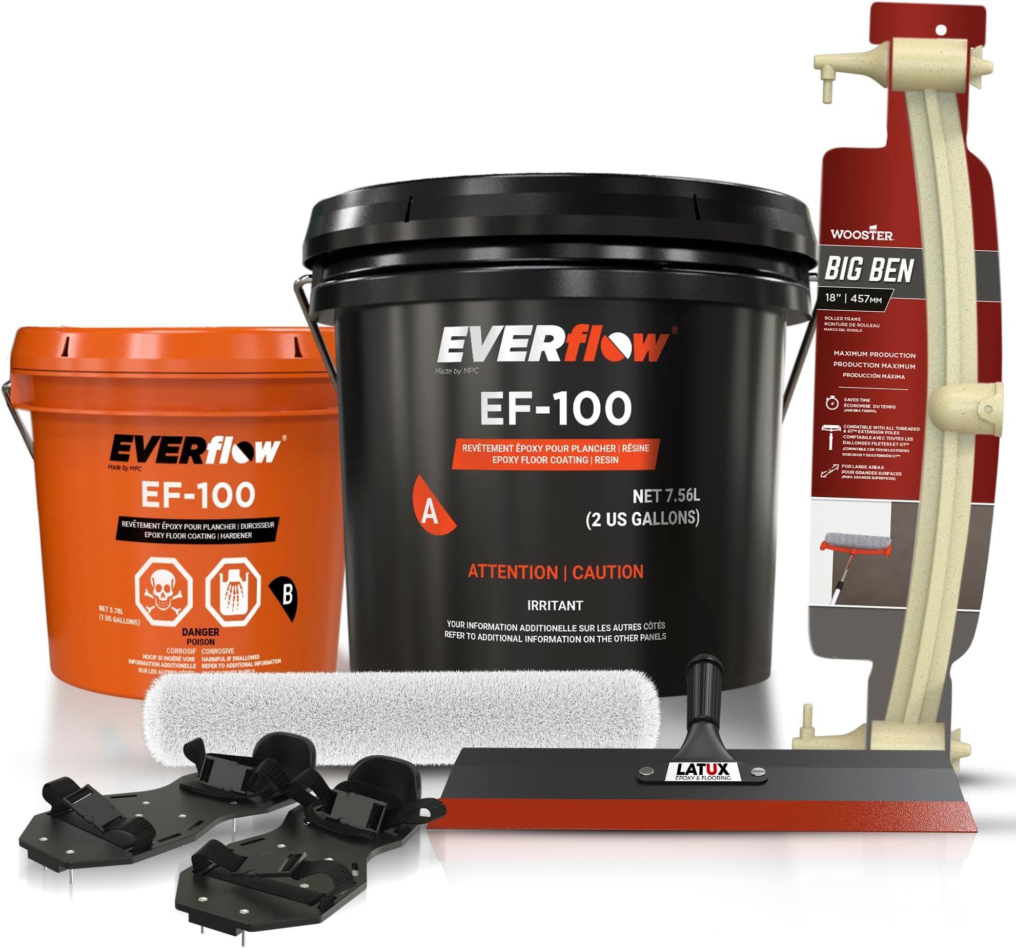 MPC-100 Floor and Countertop Epoxy Resin Kit, Includes 20-Inch Squeegee Trowel, 18-Inch Roller, 18-Inch Roller Frame, and Spiked Shoes, 3 Gallons