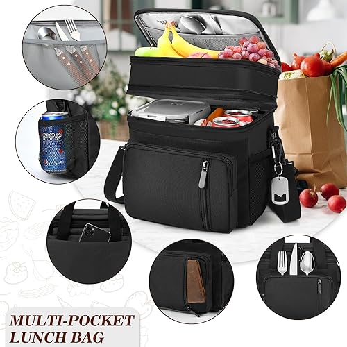 Miniatura 5 de LOKASS Bolsa de almuerzo y lonchera para hombres y mujeres, doble cubierta expandible, aislada, impermeable, a prueba de fugas, bolsa enfriadora