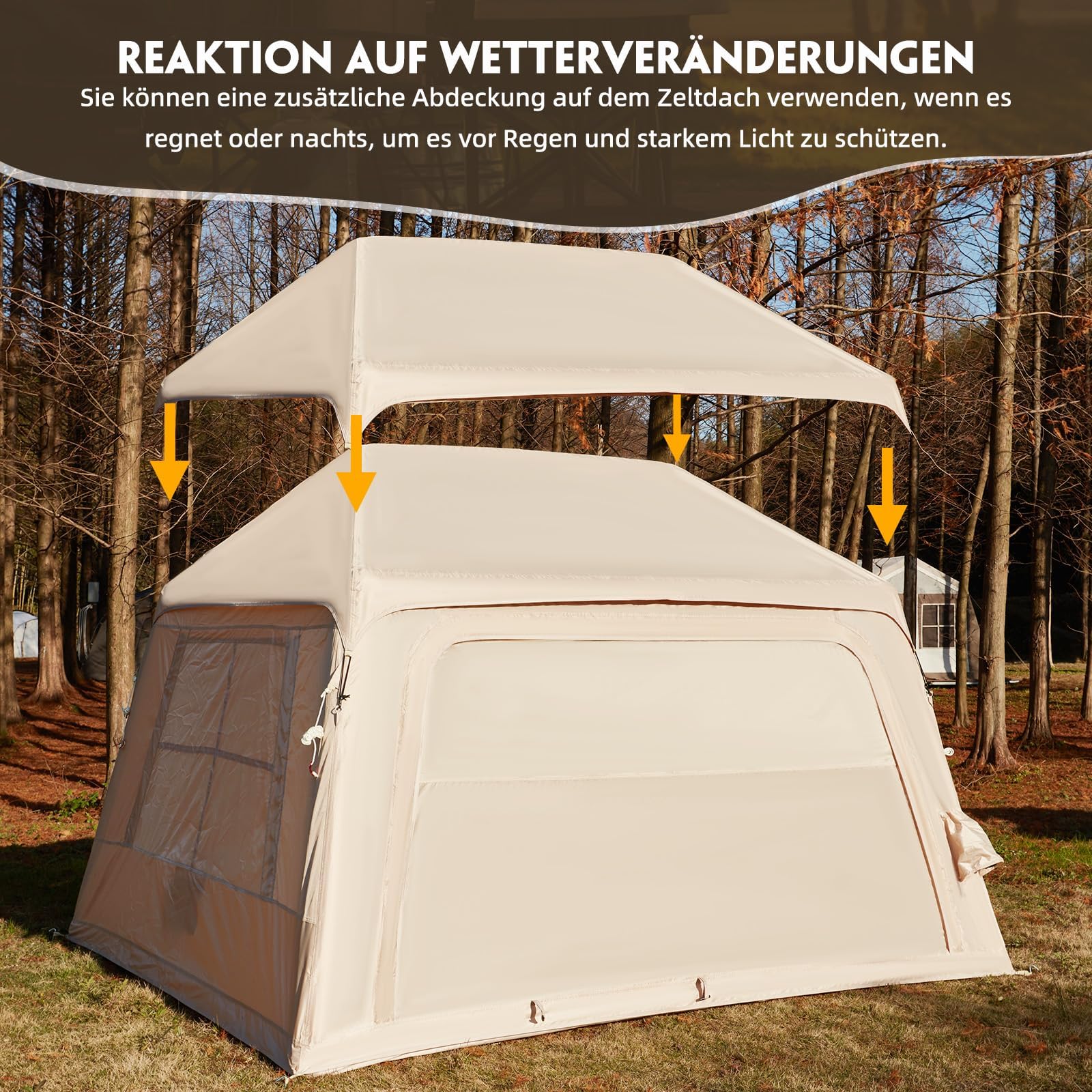 Aufblasbares Zelt mit Überdachung für 2-4 Personen,260 x 220 x 180 cm | wasserdichtes 210D Oxford-Gewebe, Familienzelt Camping Zelt mit Luftpumpe