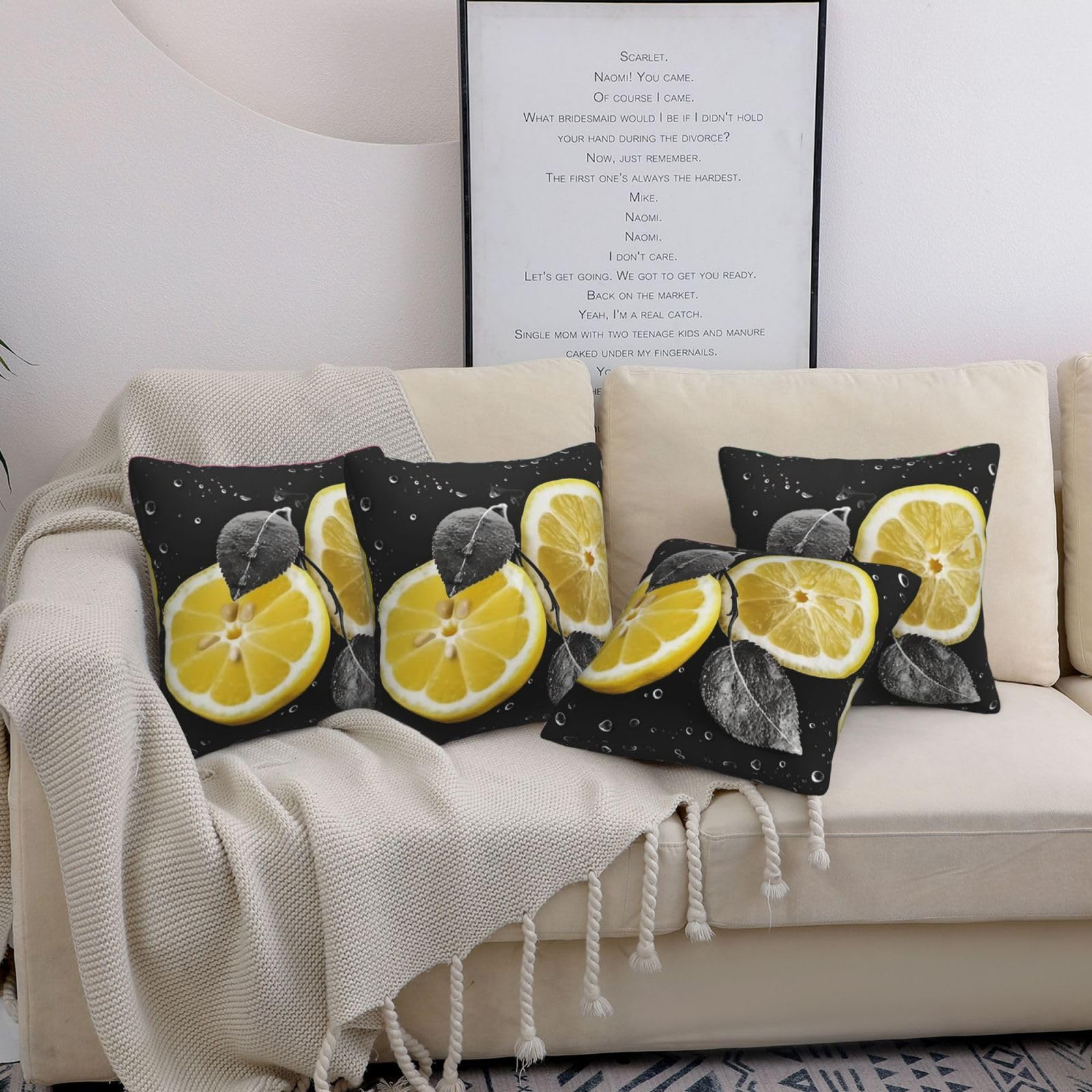 Housses de coussin décoratives citron pour canapé et salon moderne