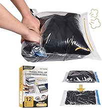 Compression Bags for Travel - Travel Essentials - 12 Pack Space Saver Bags - No Vacuum Needed - Compression Packing Bags for Cruise Accessories