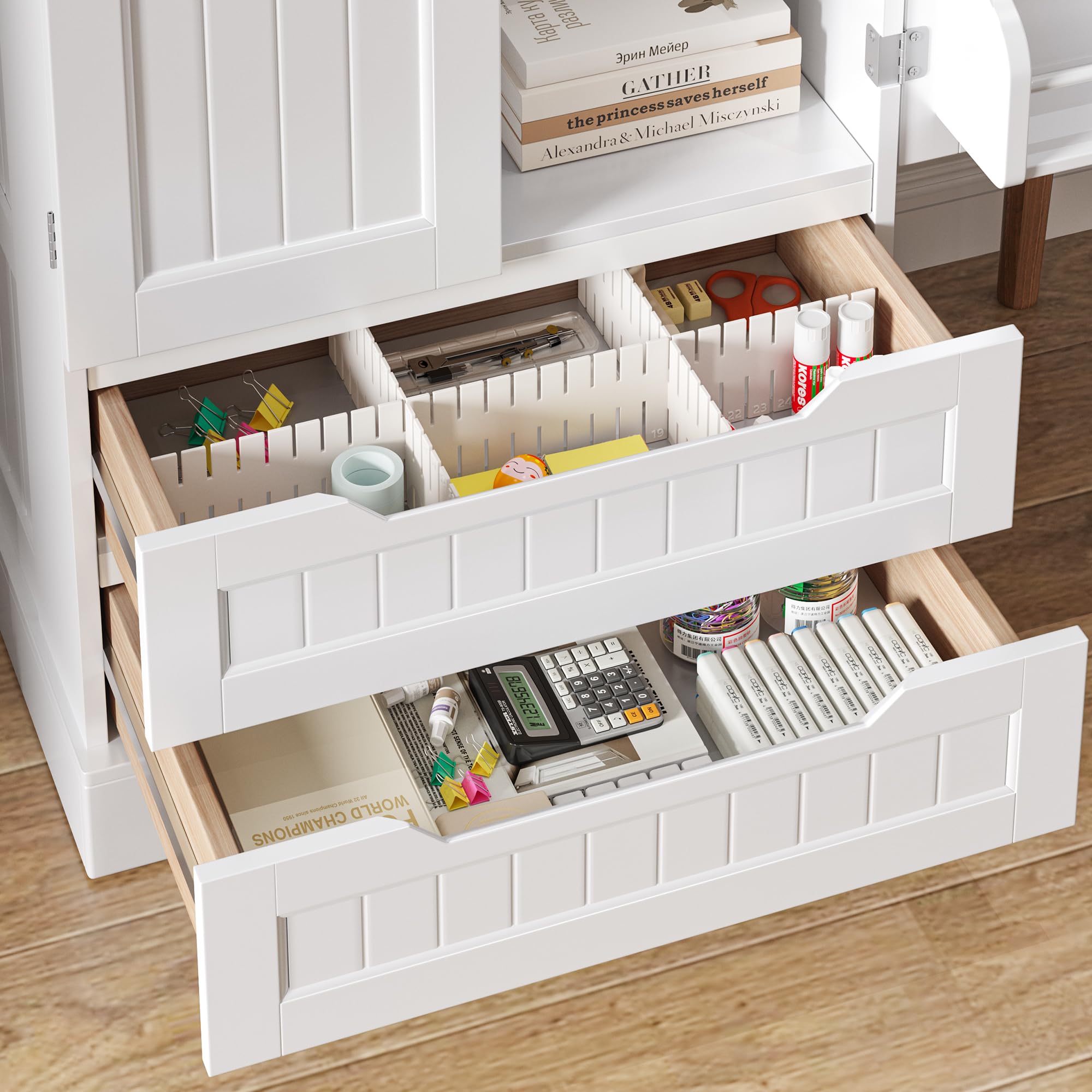 Bealife Hochschrank, Küchenbuffet mit 2 Schubladen und 2 Türen, Freistehender Küchenschrank für Küche, Esszimmer und Wohnzimmer, Weiß