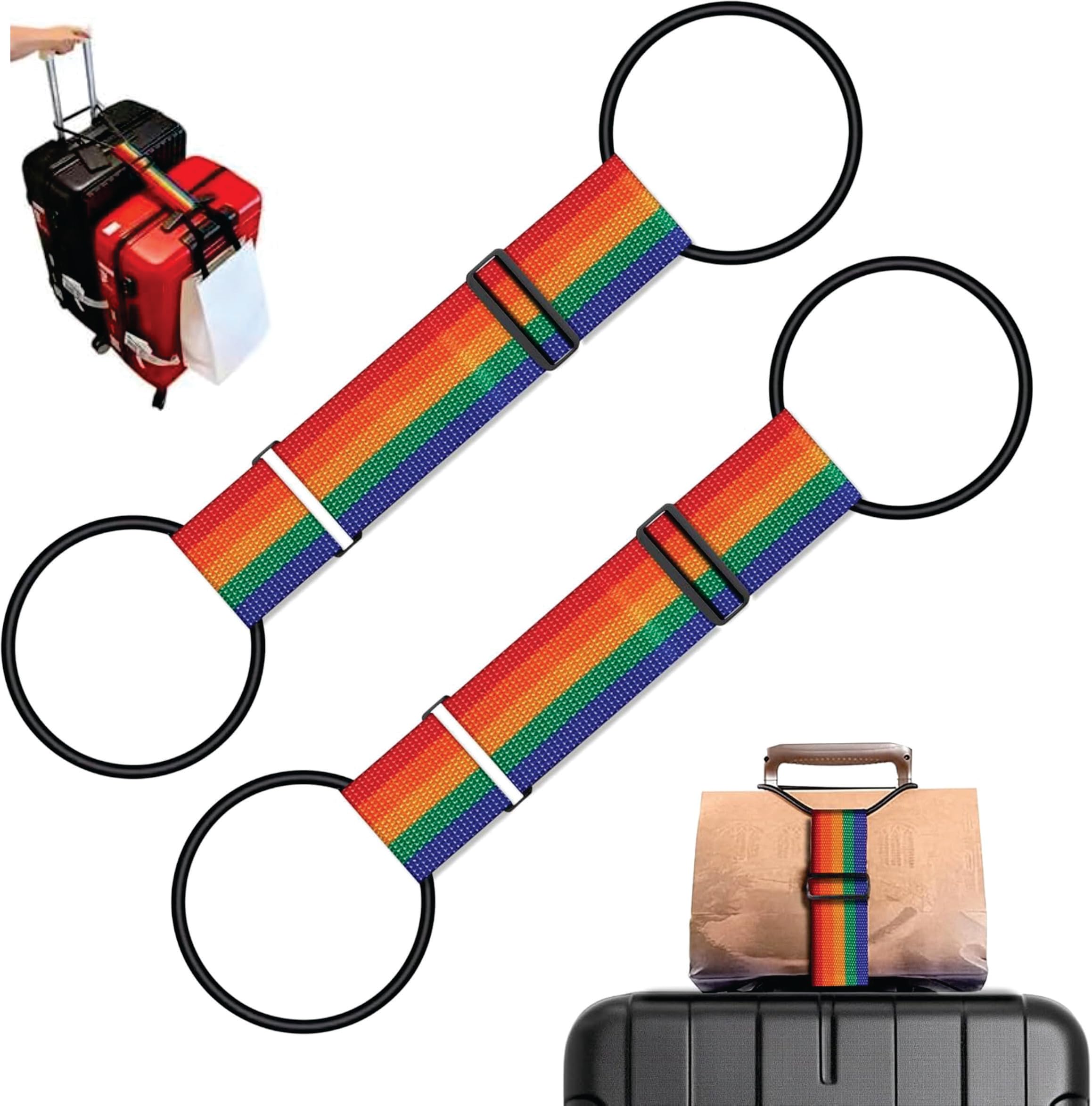 2Pcs Rainbow Luggage Binder Strap, Adjustable Suitcase Belt Luggage Strap Travel Accessories Wide Stretchy Nylon Belt with Dual-End Elastic Loop Security Straps for Travel Bags-image-11