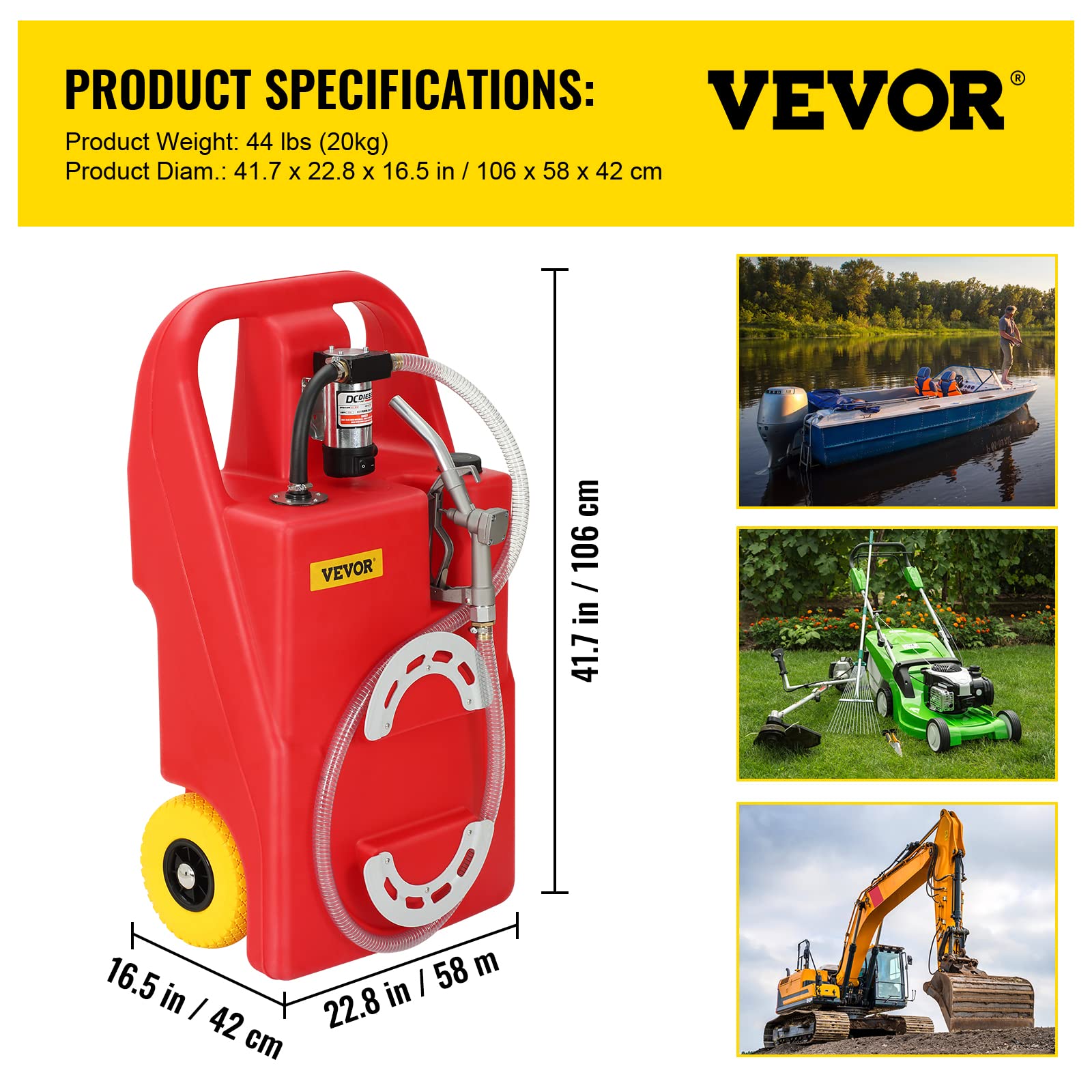VEVOR Réservoir de carburant 32 gallons réservoir de stockage de carburant portable sur roues, pompe de transfert 12 V CC 140 W pour diesel uniquement avec tuyau 4 m, 40 L/min, pour camions, bateaux