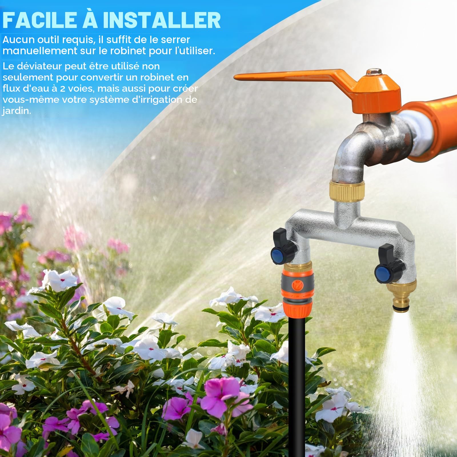 Robinet Distributeur 2 Voies, Adaptateur de Tuyau D'arrosage 3/4, Distributeur D'eau à 2 Voies de avec à Boisseau Sphérique, Vanne 2 Voies Distributeu D'eau Les systèmes d'irrigation