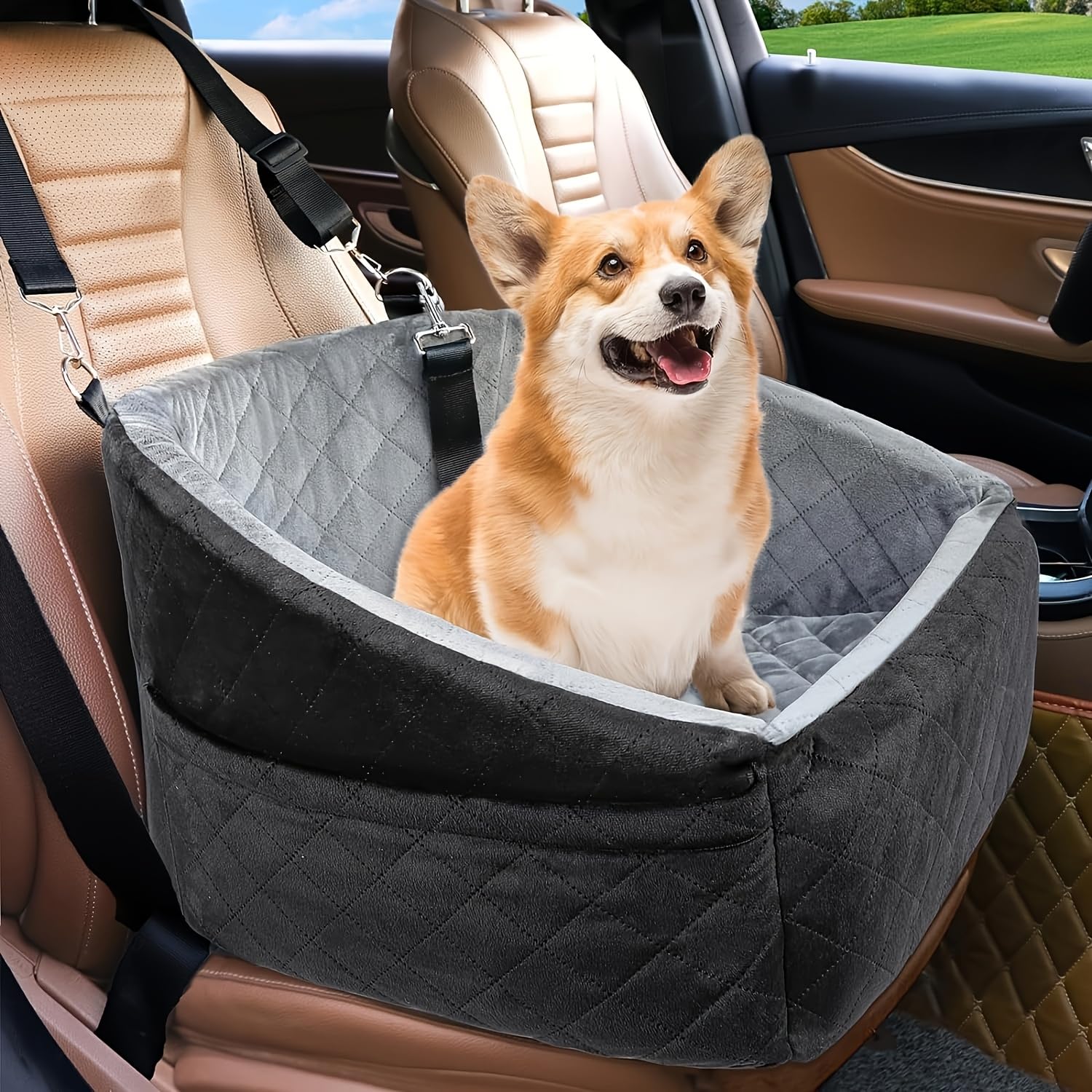 Siège auto pour chien et chat avec panier de voyage sécurisé lavable et rehausseur voiture