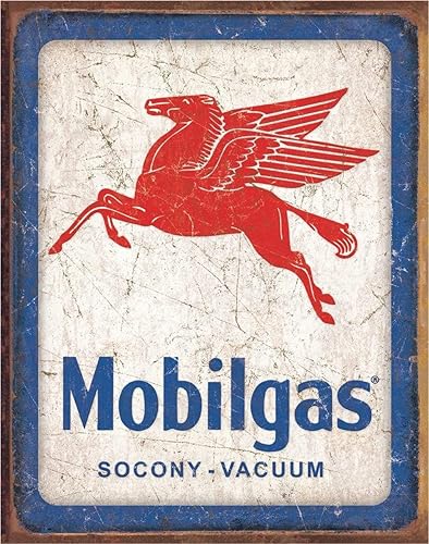 Desperate Enterprises Mobilgas Pegasus - Letrero de hojalata  Decoración nostálgica de metal vintage  Hecho en Estados Unidos