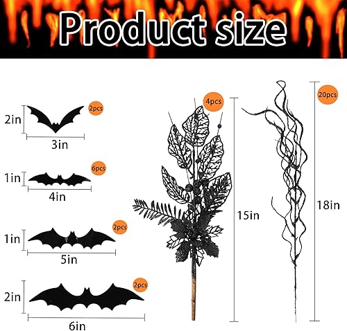 Vista 28 de Watayo 12 Pcs Halloween Artificial Curly Willow Branches, Fake Black Silver Glitter Curly Twig Stems Ornaments, Faux Halloween Glitter Sticks