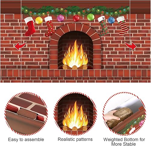 Miniatura 3 de Colarr Cartón de chimenea de Navidad de 36.7 x 28 x 7 pulgadas, 3D para fogata falsa gigante de ladrillo rojo, cartón de tamaño real 3D para