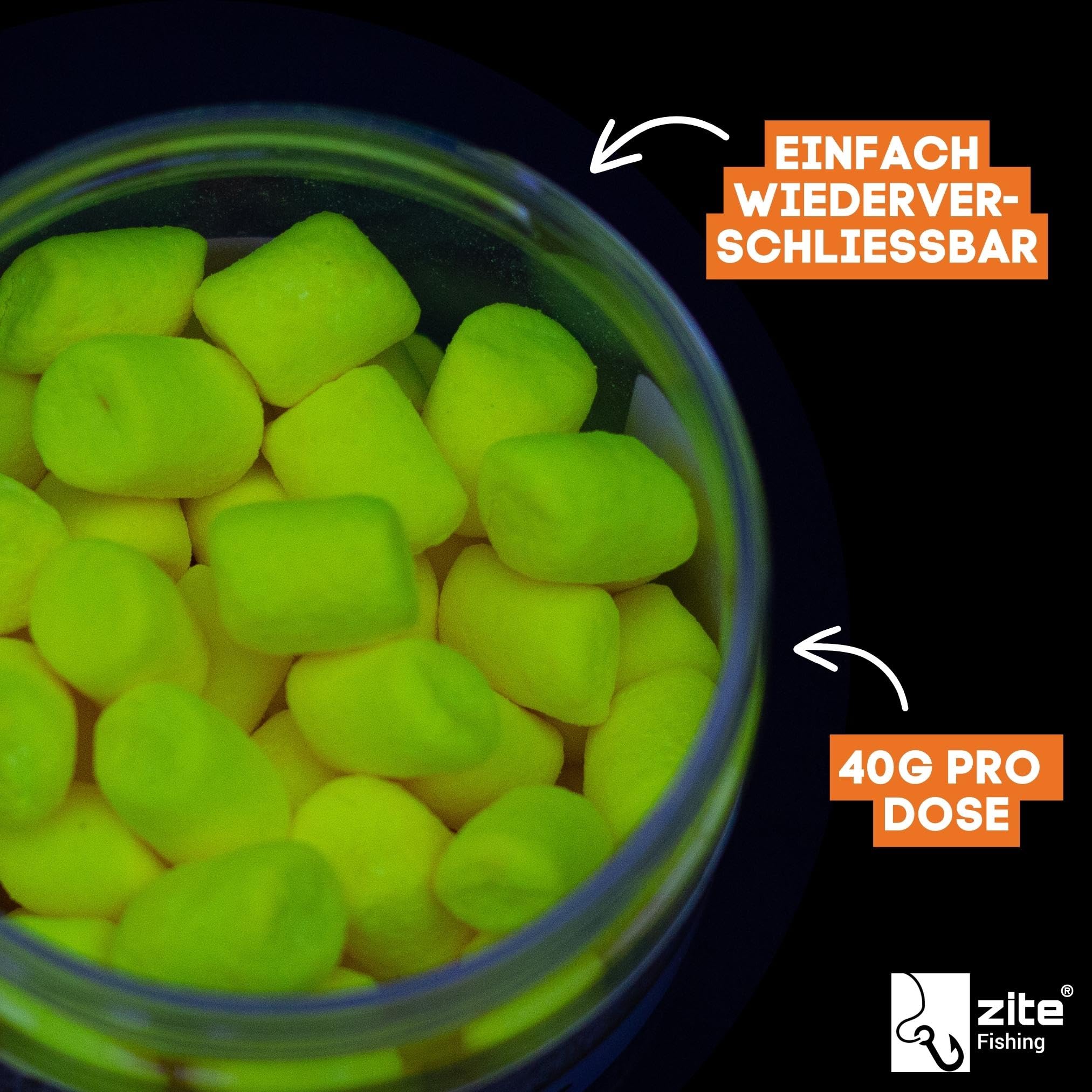 Zite Fishing Trout Mallows Forellenköder - Hochfängiger Forellenteig auftreibend - Troutmallows Starke Aromen & Leuchtende Farben 40g Dose Forellen Köder