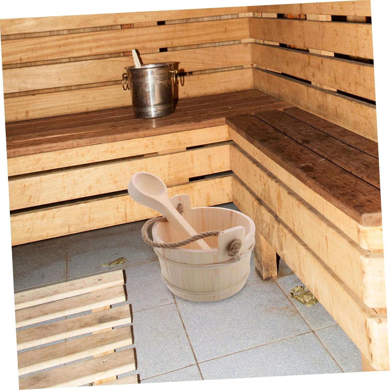 Unomor Wooden Sauna Bucket Set with Ladle Traditional Sauna Supply for Optimal Steam Generation Relaxation Versatile Usage Showers Plant Watering
