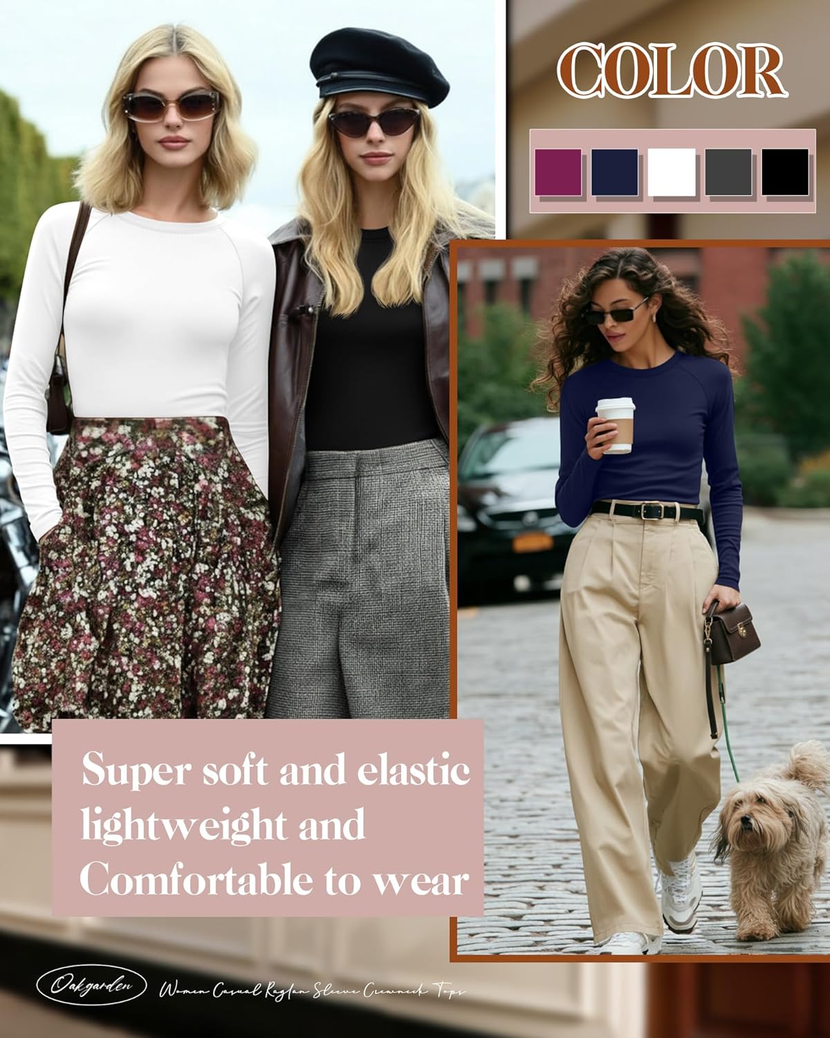 5 Pack Women's Long Sleeve Shirts Crew Neck Raglan Basic Tops Slim Fitted Undershirts Stretchy Layering Baselayer - Image 6