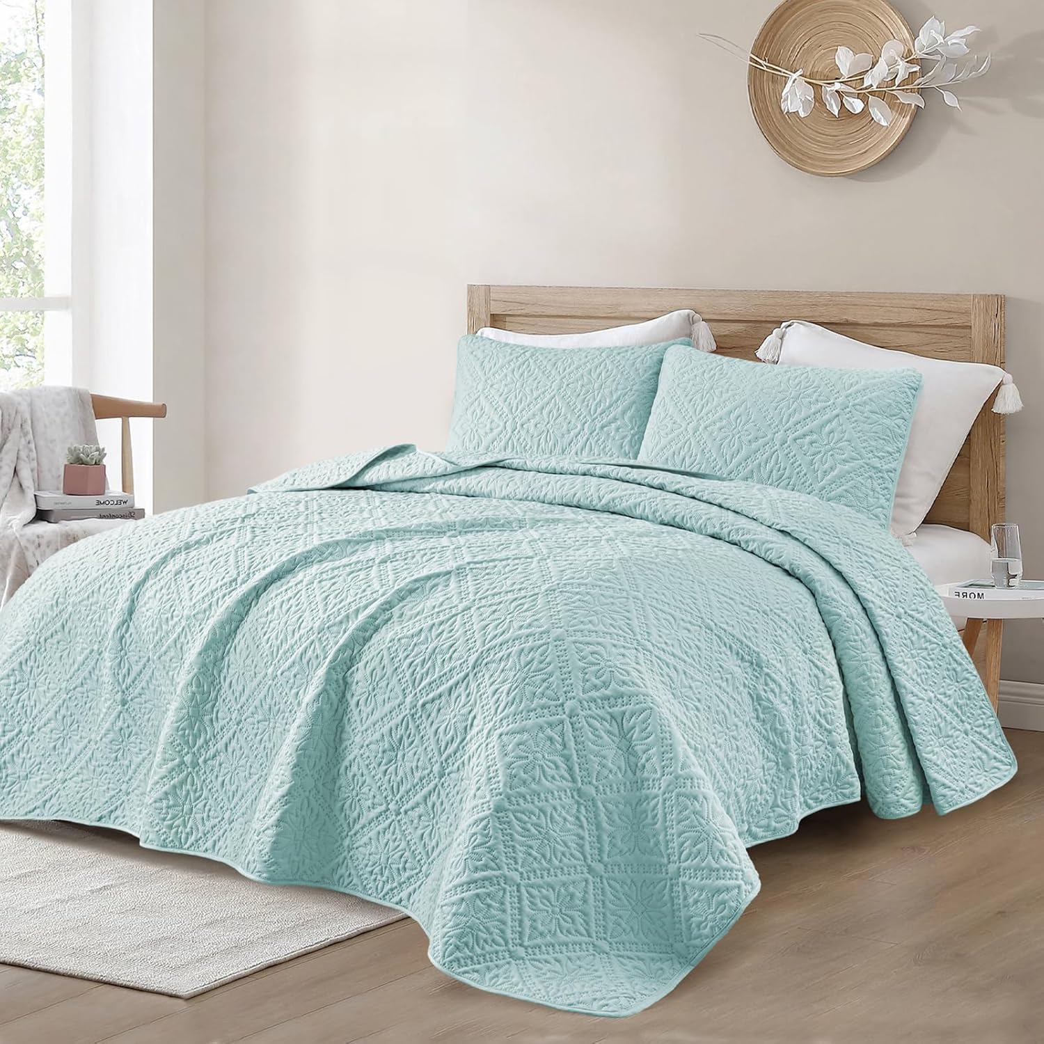 Exclusivo Mezcla Queen Quilt Bedding Set, Lightweight Soft Bedspreads Coverlets with 2 Pillow Shams, Modern Aqua Blue Quilts Queen Full Size for All Seasons - Image 2