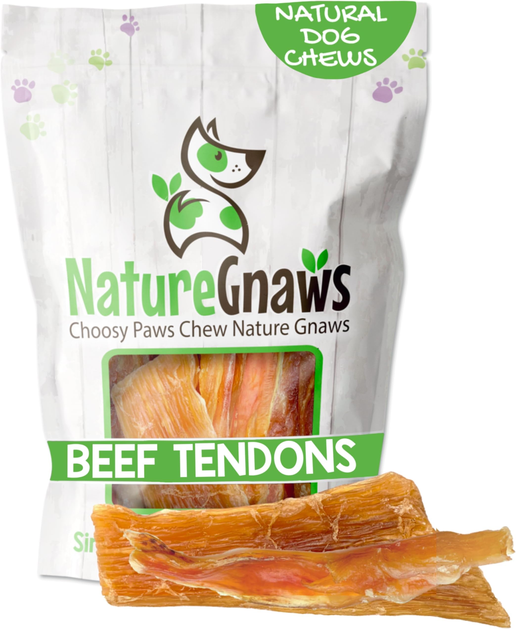 Beef Tendons for Dogs (8oz) - Mixed Thickness - Long Lasting for Small and Medium Dogs - Natural Beef Jerky Dog Chew Bones - Rawhide Free