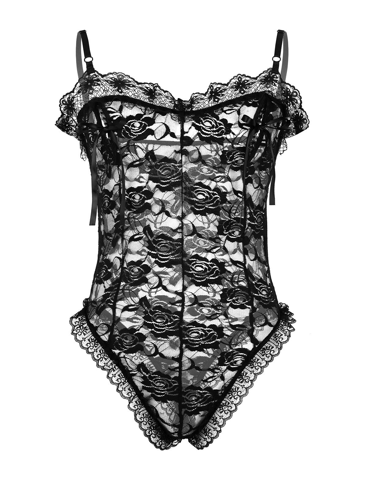 Buy inlzdz Men's Sissy Lingerie See Through Lace Floral Nipple Splits Thong Leotard Teddy