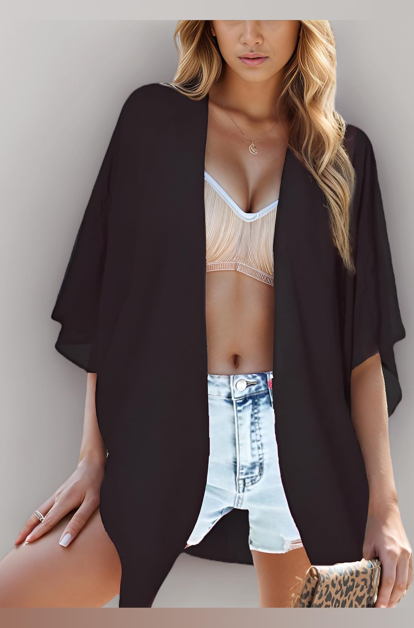 Moss Rose Women's Beach Kimono Coverup Sheer Chiffon Cover Ups, Casual Loose Open Front Cardigan Tops