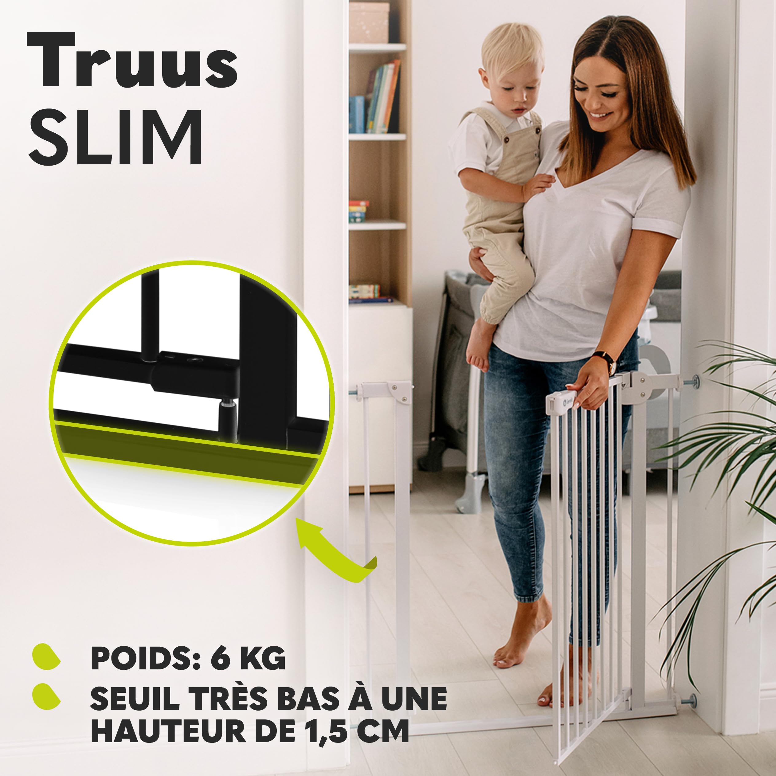 Lionelo Truus Slim Barrière de Sécurité Enfant et Chien 75-105 cm, Barrière Escalier et Porte à Pression sans Perçage, Fermeture Automatique, AutoStop, Double Verrouillage, Ouverture Double Sens