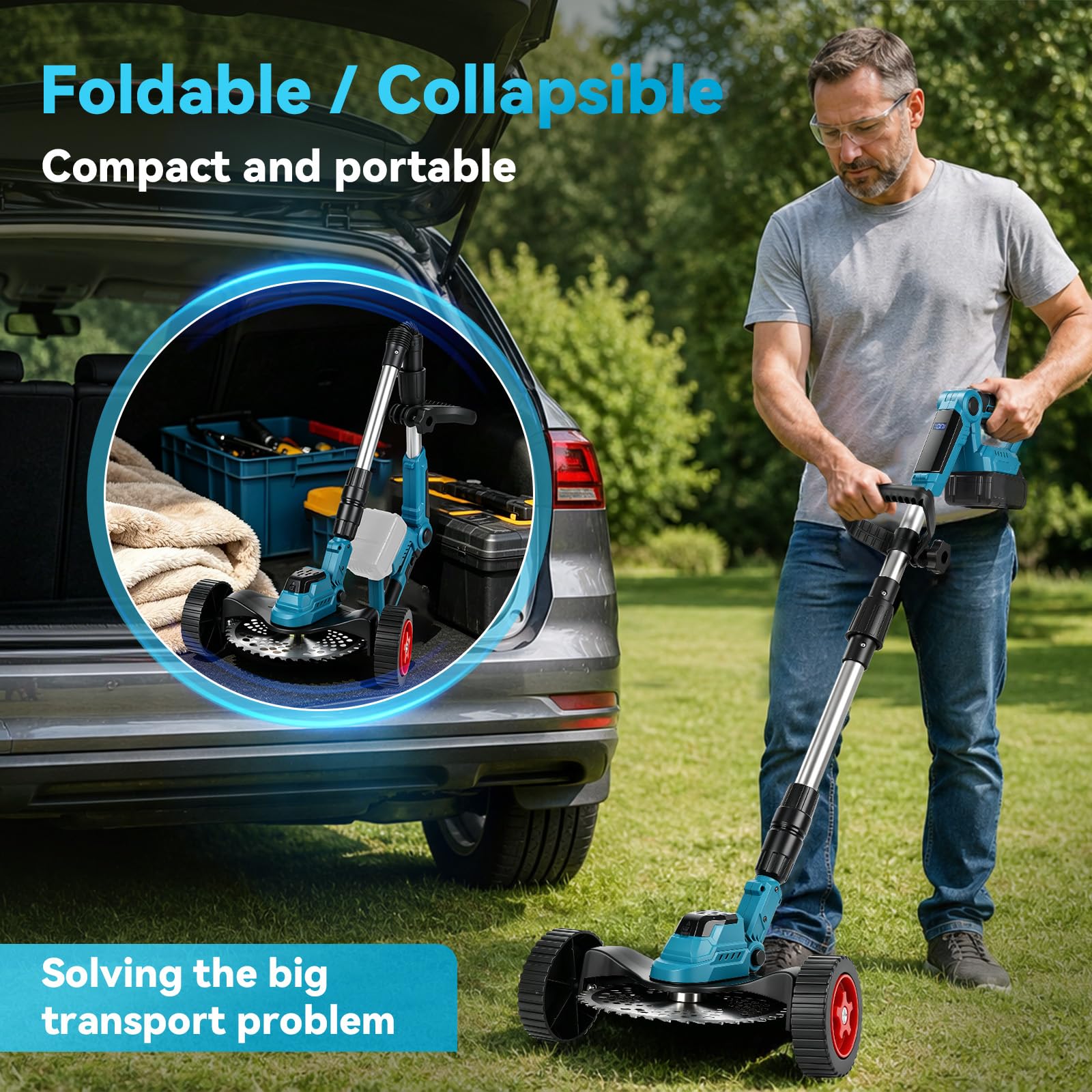 Desbrozadora con Ruedas Cortabordes Inalámbrica Compatible con Makita 18V | Motor sin Escobillas de 1300W, para Césped Jardín Patio
