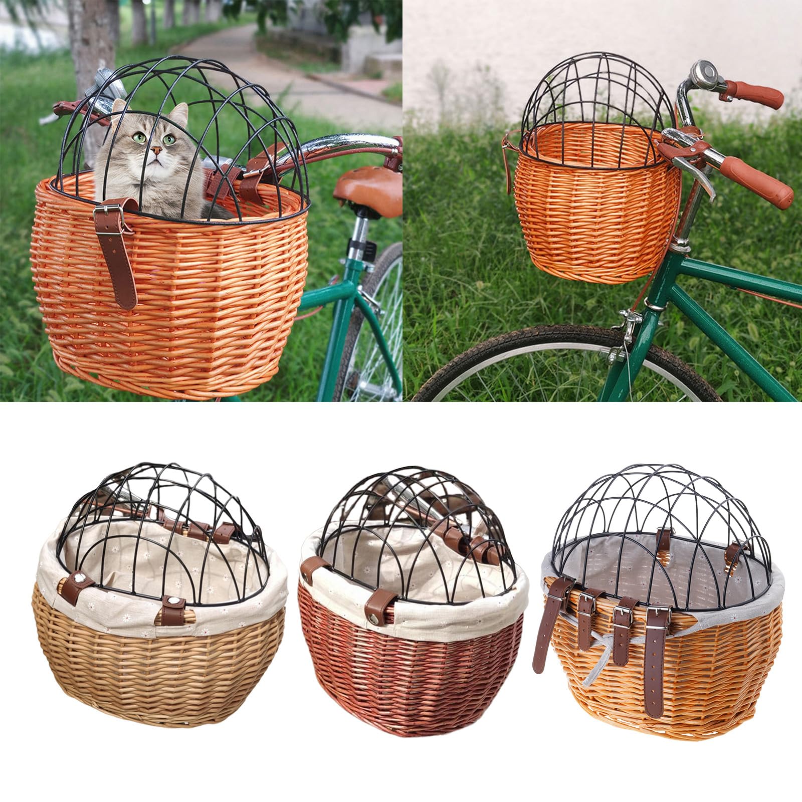 Jazuaiao Fahrradkorb hinten Fahrräder vorne Rattan gewebter Aufbewahrungskorb mit Befestigungsgurt Lenker Fahrrad Wicker Fahrräder Haustier Haustier