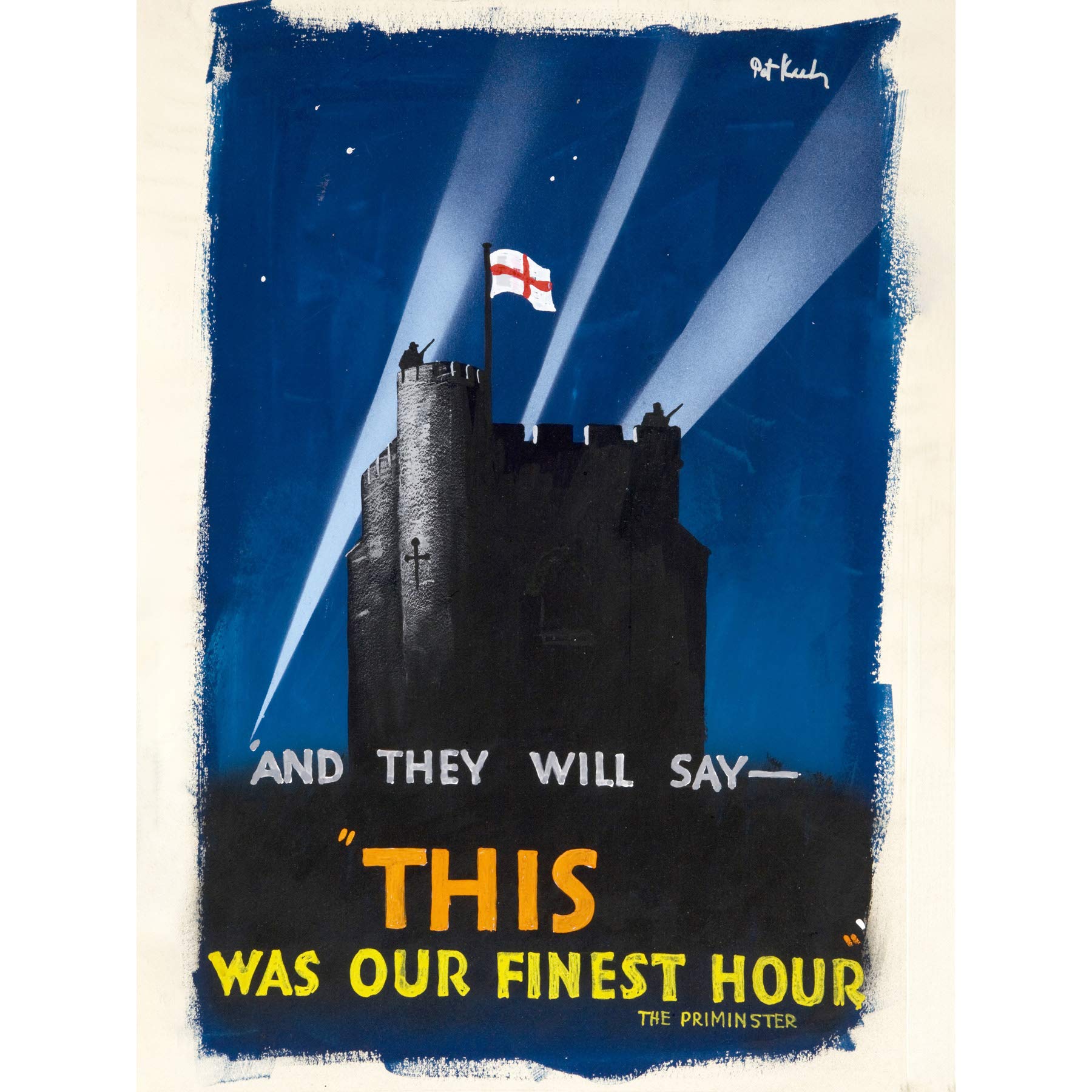 Keely War WWII UK Finest Hour Castle Flag Advert Premium Wall Art Canvas Print 18X24 Inch