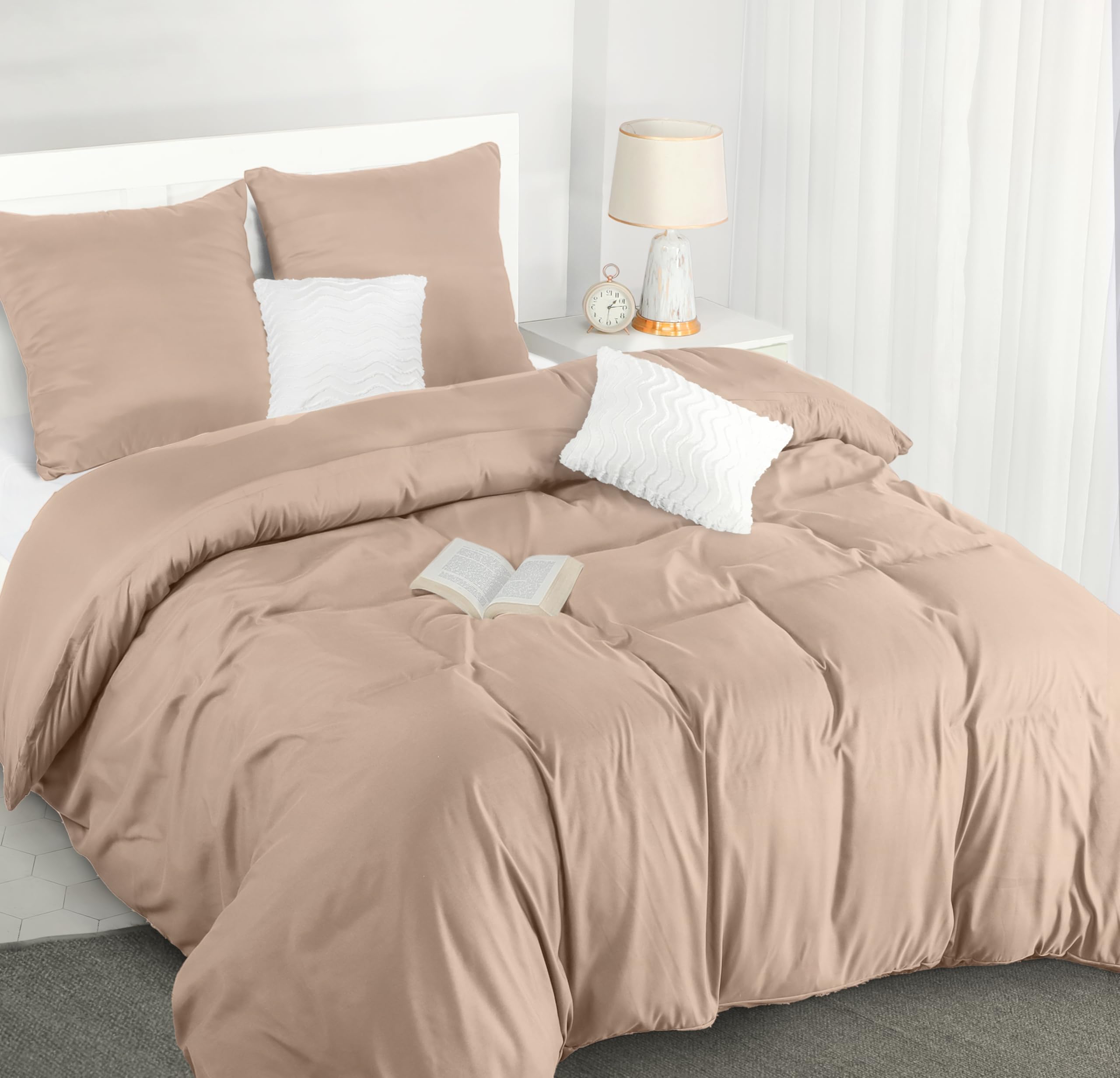 Utopia Bedding Copripiumino Matrimoniale 260x240 - Microfibra Copripiumino 260x240cm + Federe 65x65cm - Beige