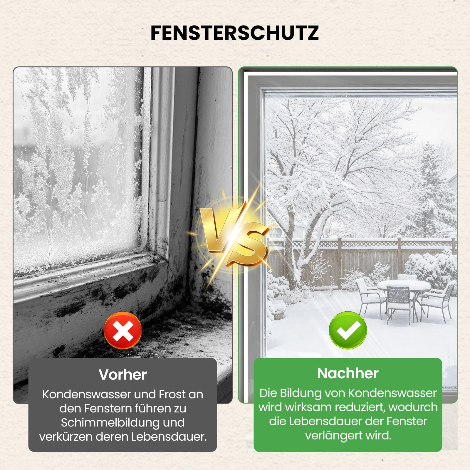 Thermo Cover Fenster Isolierfolie 2x11m – Fensterisolierfolie mit 2 Rollen Thermoklebeband (1.5cm x 13m) – Transparente Wärmedämmfolie gegen Kälte, Zugluft & Kondenswasser – Selbstschneidend - Image 4