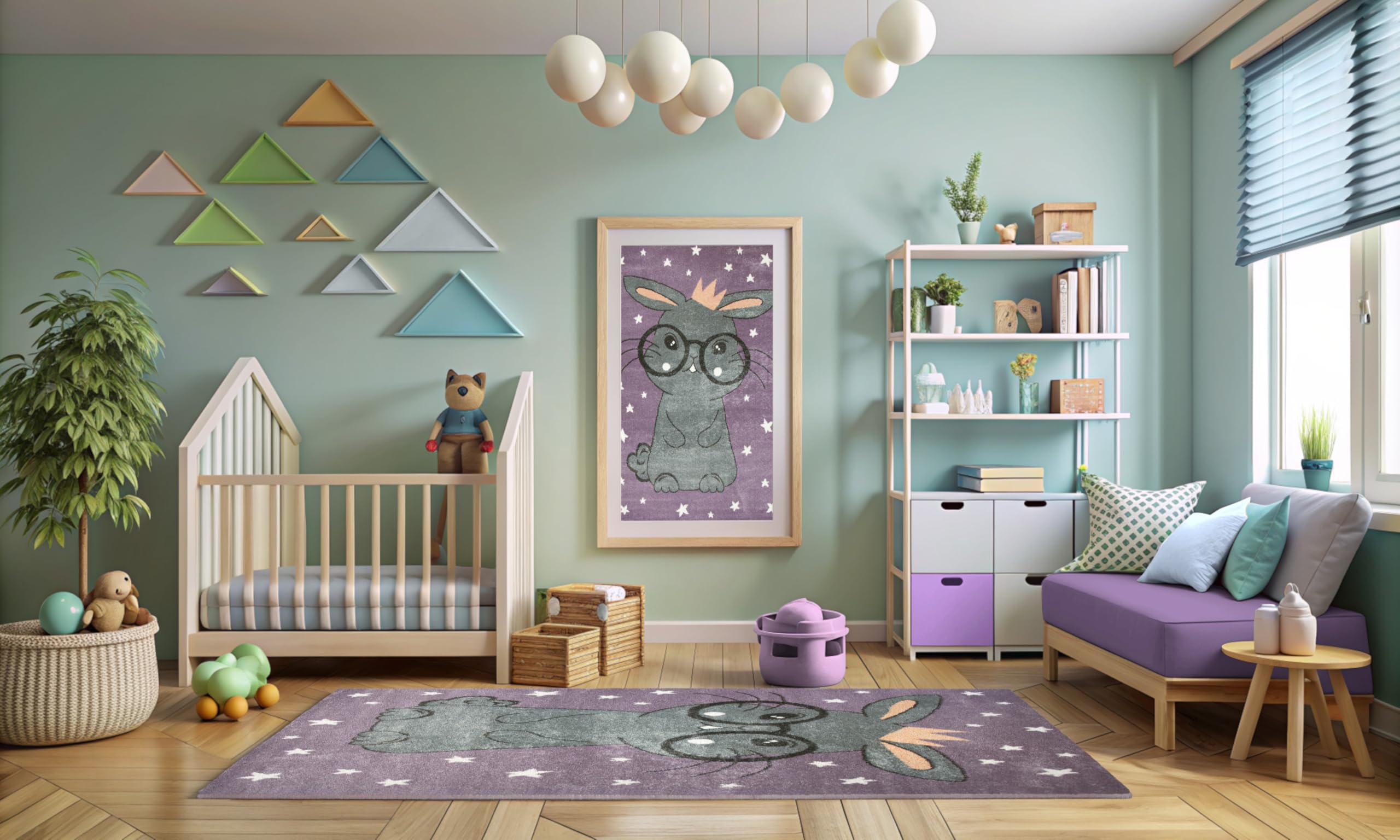 Lima Kinderteppich Hase Lila 140x190 cm Kinderzimmer Teppich, Spielteppich Kinder, Babyzimmer Tepich, Teppich Schlafzimmer,Teppiche Gegend, Kids Carpet,Kurzflorteppiche für Mädchen, Jungen