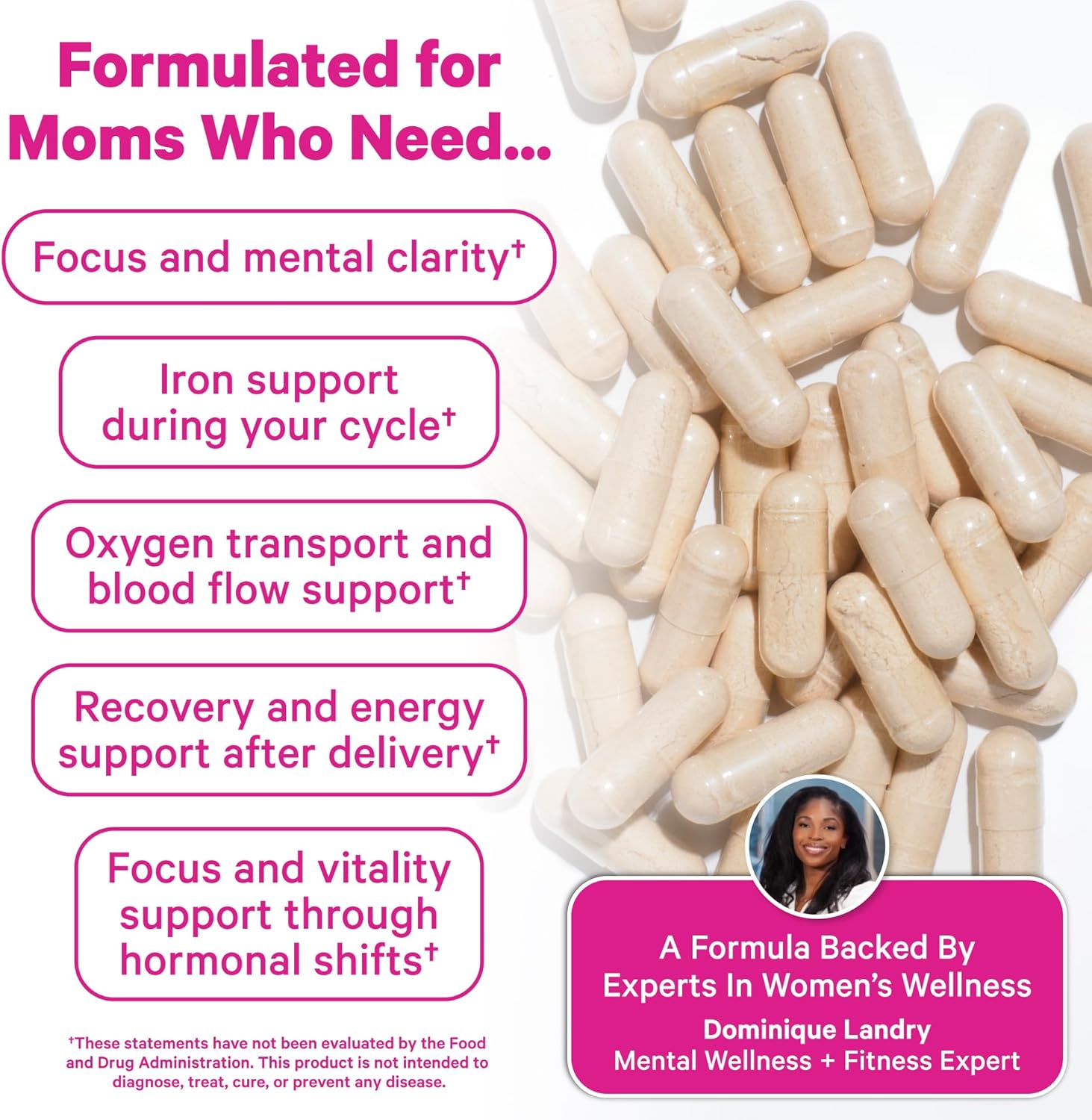 Pink Stork Iron for Women – 18 mg Non-Constipating Iron Bisglycinate + Vitamin C for Optimal Absorption – Energy, Focus, & Oxygen Supply – PMS, Pregnancy, Postpartum & Perimenopause - 60 Capsules - Image 3