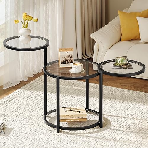 Miniatura 5 de Mesa de centro redonda de cristal, mesas de centro de 4 niveles para sala de estar con parte superior giratoria, mesa auxiliar circular con