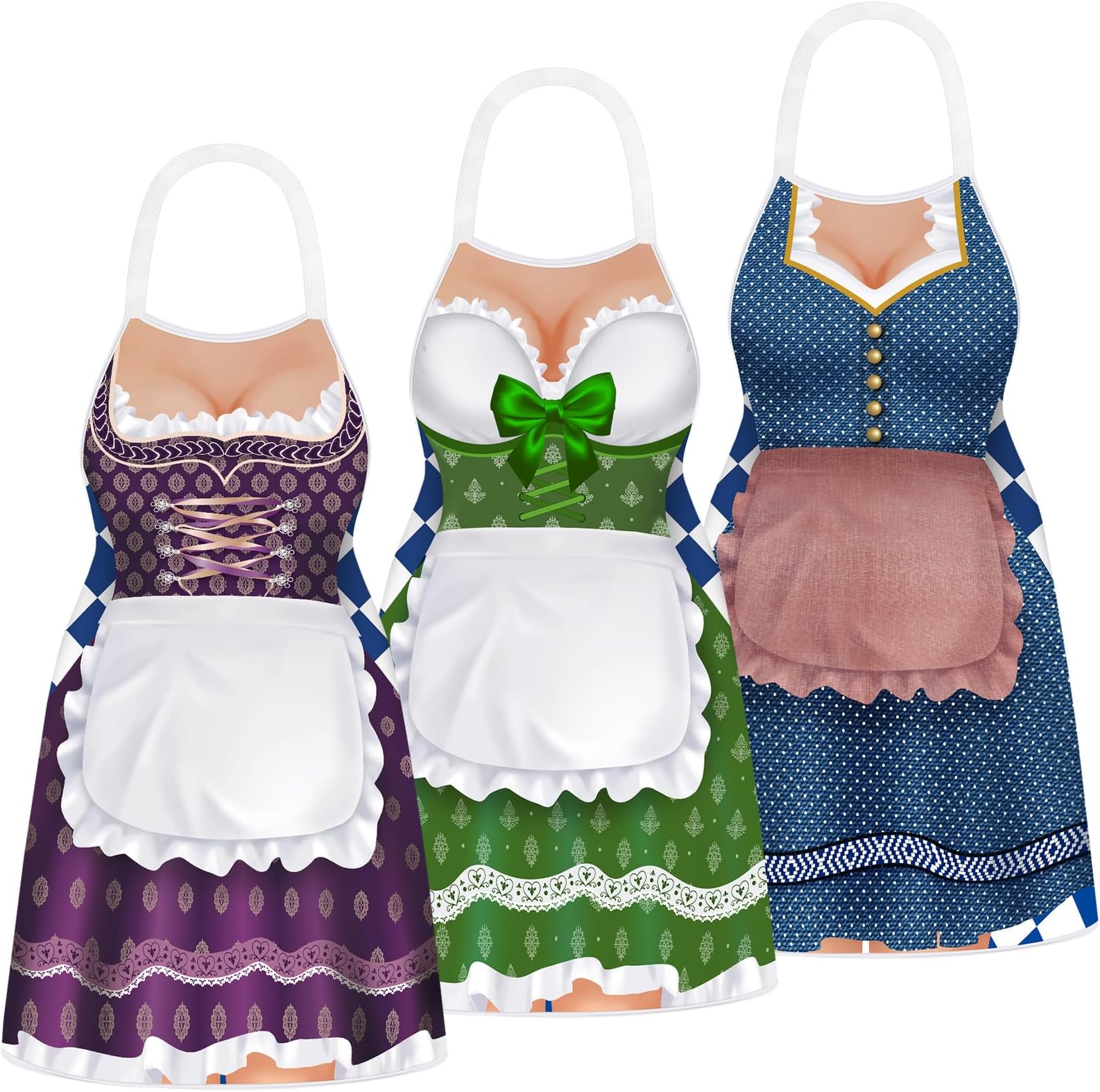 Hillban 3 Pcs Oktoberfest Apron Kitchen Cooking Aprons Couples Aprons BBQ Baking Gifts for Baking Chef Kitchen Party (Women Dark)