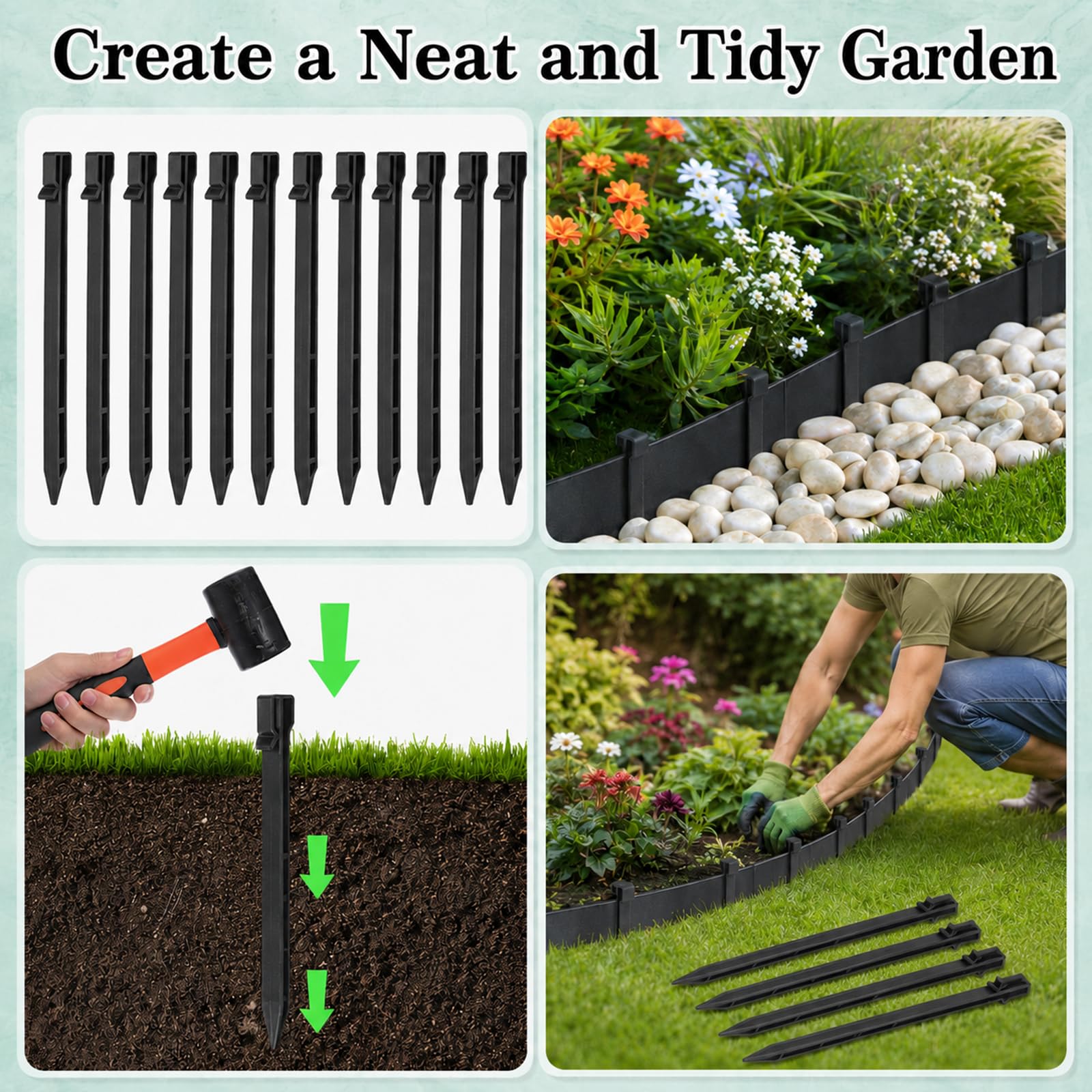 Estacas de Jardín de Plástico 30 Piezas, 25 cm Piquetas de Anclaje al Suelo con Gancho, Clavos de Tierra para Borduras de Césped, Tela Antihierbas, Tubos de Riego y Césped Artificial, Negro