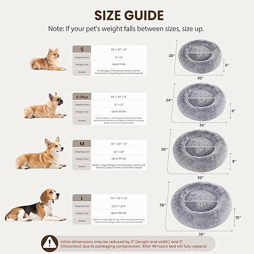 Miniatura 5 de Cama para perros en forma de dona, tamaño mediano, camas redondas para perros y gatos pequeños y medianos con piel sintética esponjosa lavable,