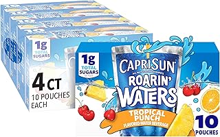 Capri Sun Roarin' Waters Tropical Punch Flavored with other natural flavor Water Beverage, 40 ct Pack, 4 Boxes of 10 Drink Pouches