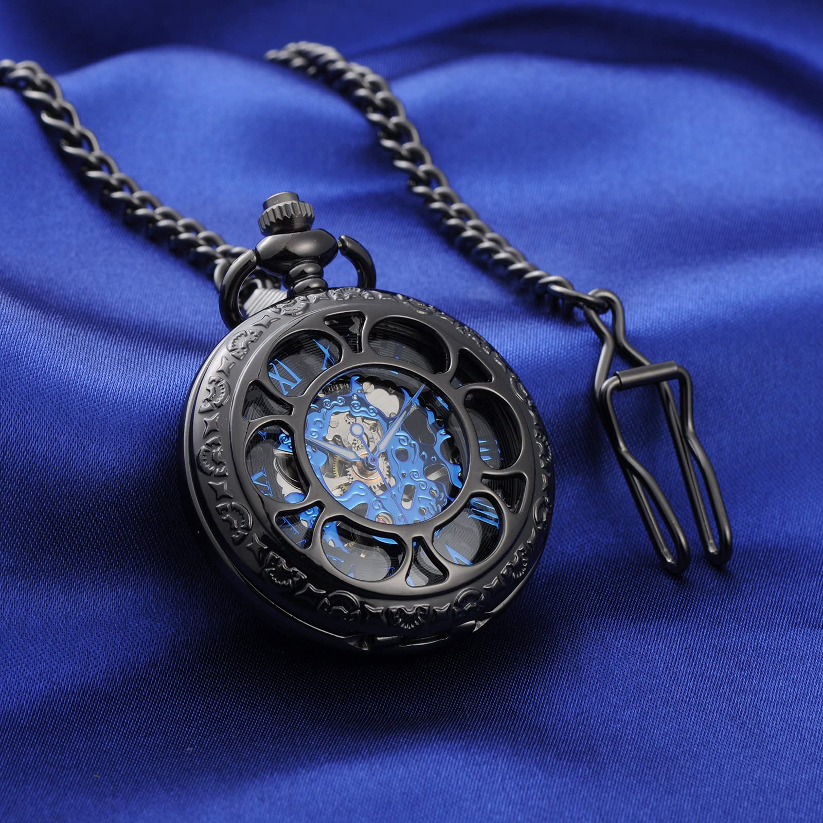 SUPBRO Reloj de Bolsillo Vintage Reloj para Hombre de Bolsillo Mecánico con Cadena de números Romanos