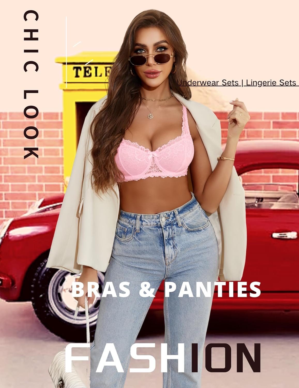 Avidlove Women's Lingerie Set Lace Bra and Panty Sets 2 Piece Lace Babydoll Outfits Dark Pink - Image 2