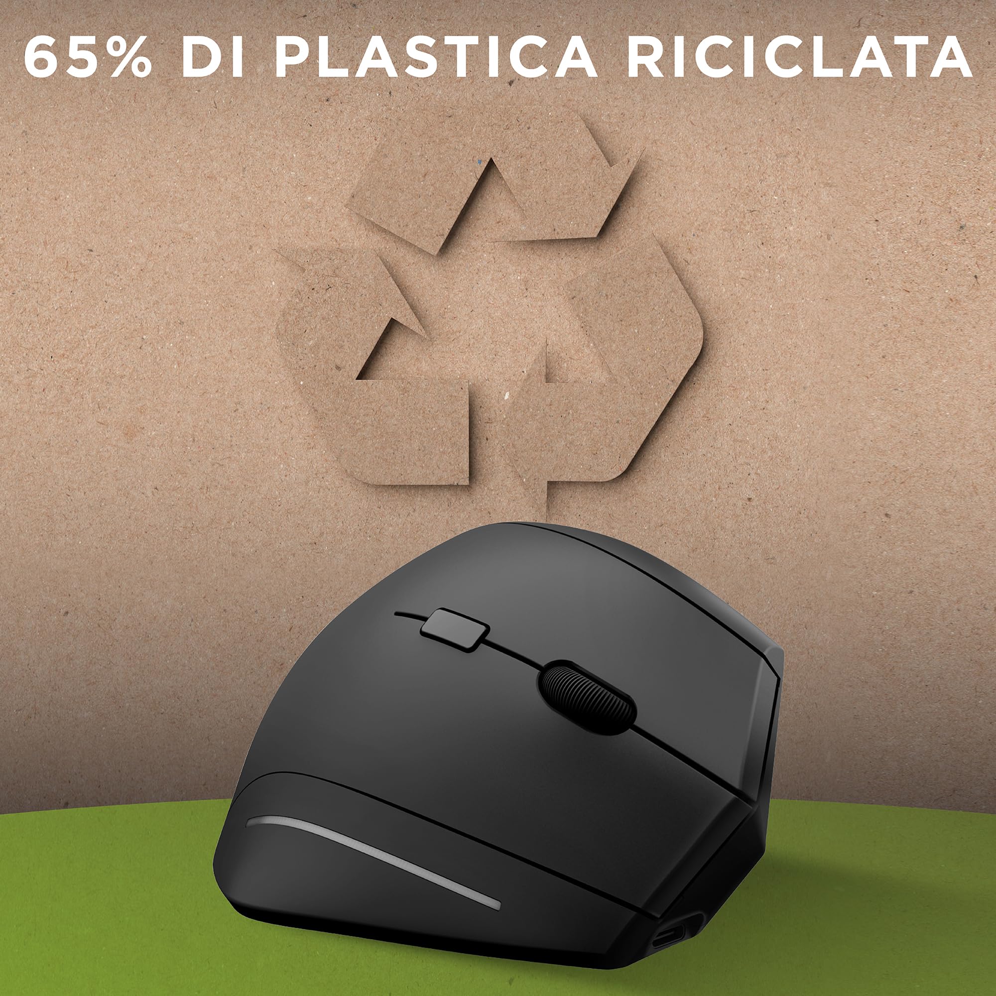 T'nB - Mouse Verticale Ergonomico Wireless, Inclinazione 53°, Riduce il Dolore al Polso, Bluetooth/USB-A, Tasti Avanti/Indietro, Comfort Ottimale - Nero