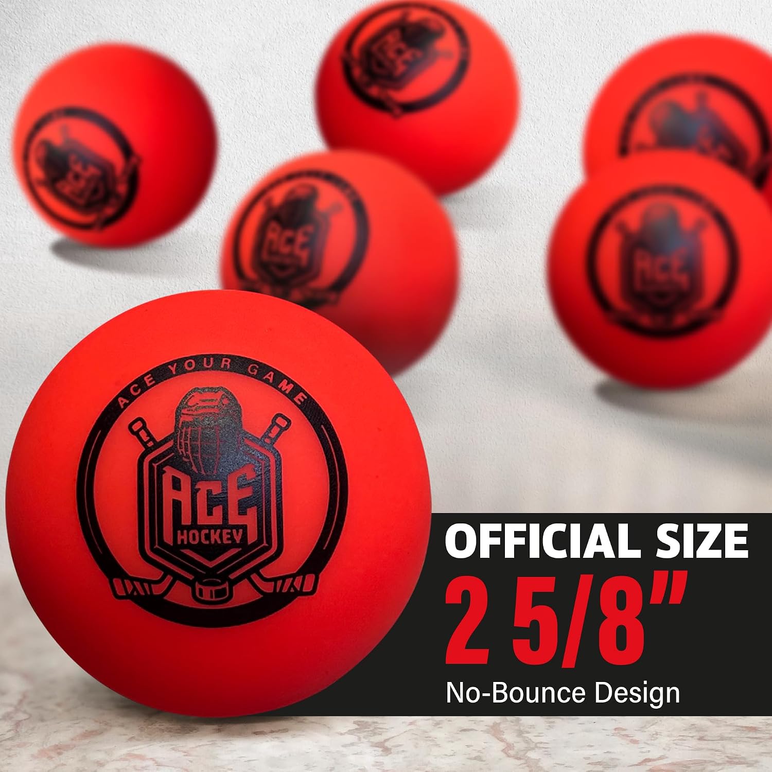 ACE HOCKEY Street Hockey Balls - 6-Pack with Mesh Bag - No-Bounce Outdoor Play PVC Balls for Street, Roller & DEK Hockey - Official Size 2 5/8" - High Visibility Orange