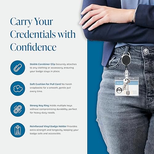 Miniatura 6 de Will Well Soportes para tarjetas de identificación con clip y llavero, fundas horizontales de plástico transparente de 2.52 x 3.58 pulgadas para