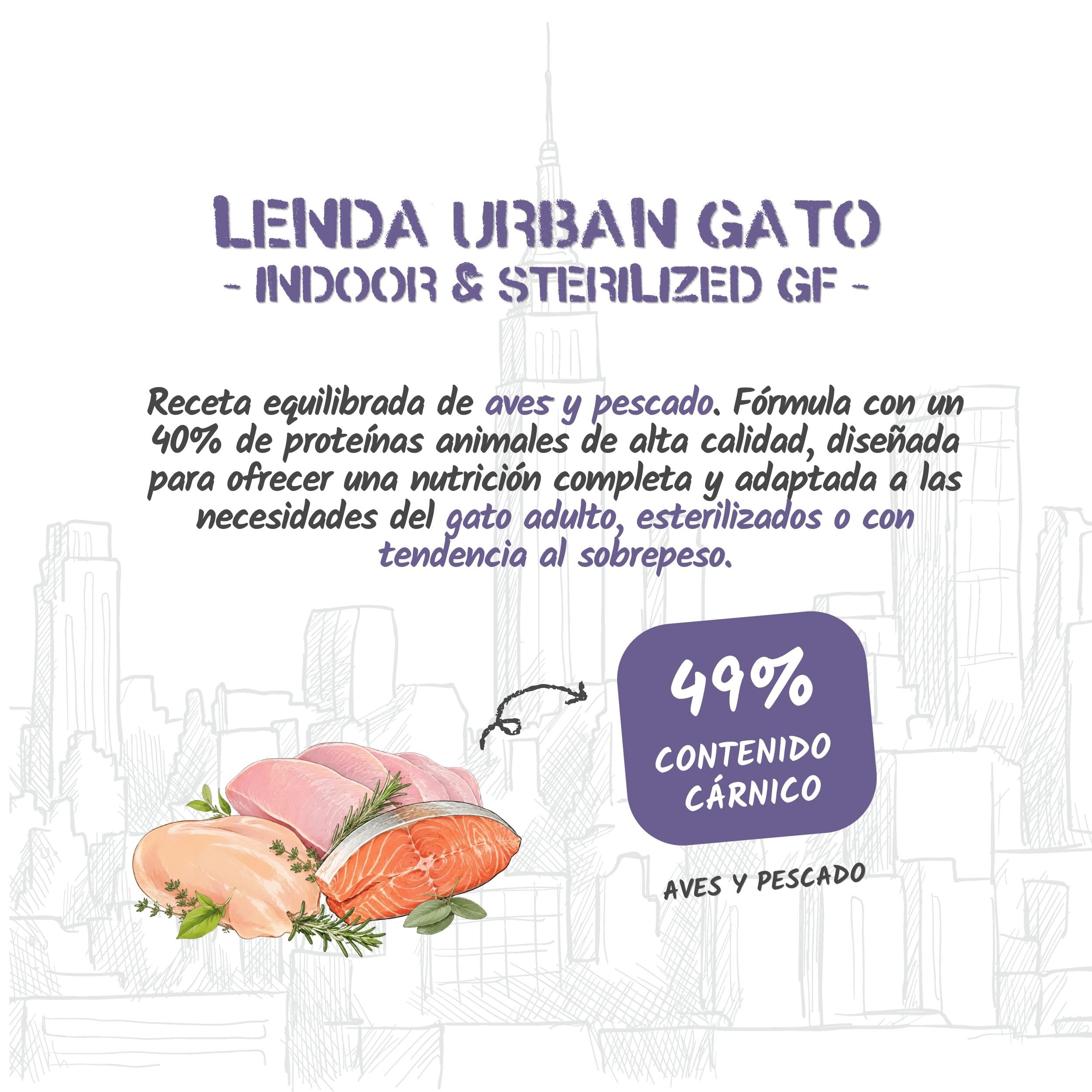 Lenda Urban Gato Diet Esterilizado 7 kg - Pienso para Gatos Adultos Sin Grano de Pavo - Comida con Aceite de Salmon y Krill para Cuidado de Pelo y Cardiovascular - con Probioticos y Condroprotectores