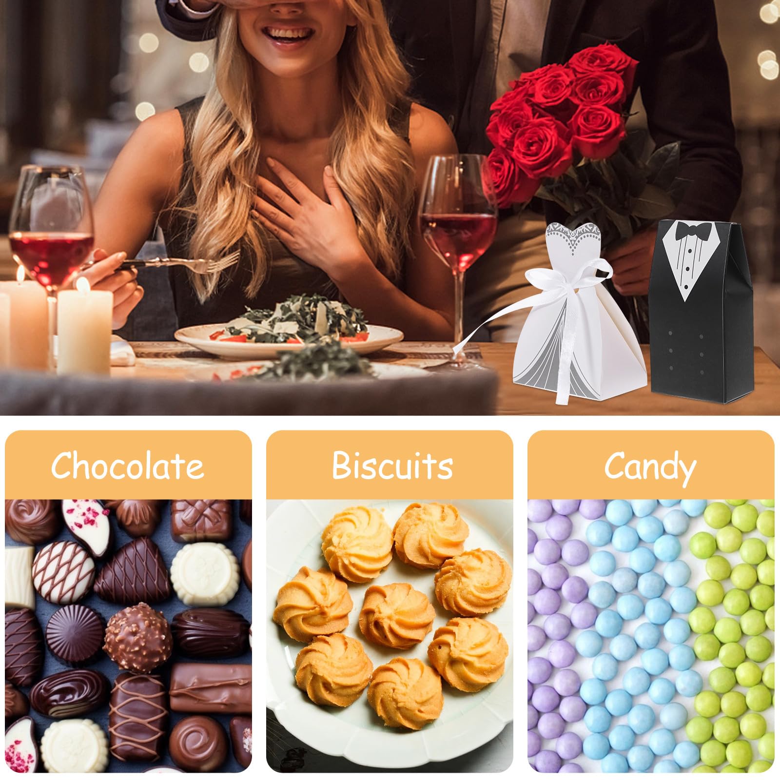 Scatole Dolci Matrimonio Sposo Sposa 100 Pezzi in Carta